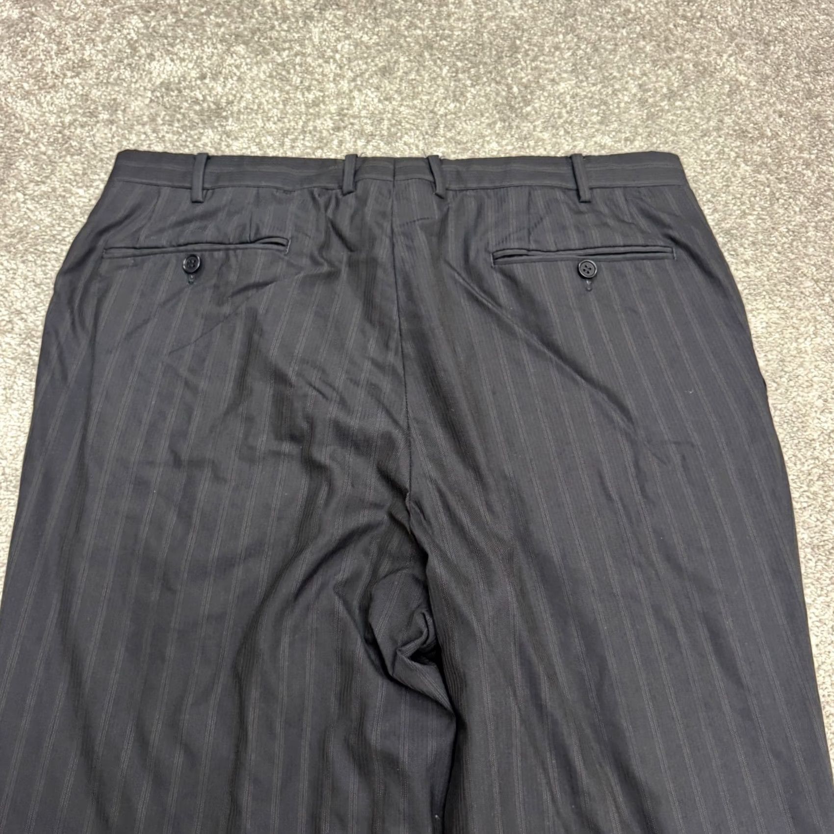 Canali Canali Wool Pinstriped Dress Pants Men 37x29 Navy Blue Cuffed Pleated Front Work Dress Pants Regular Fit Mens Blue Pinstriped Wool Pant Size US 37 - 3 Thumbnail