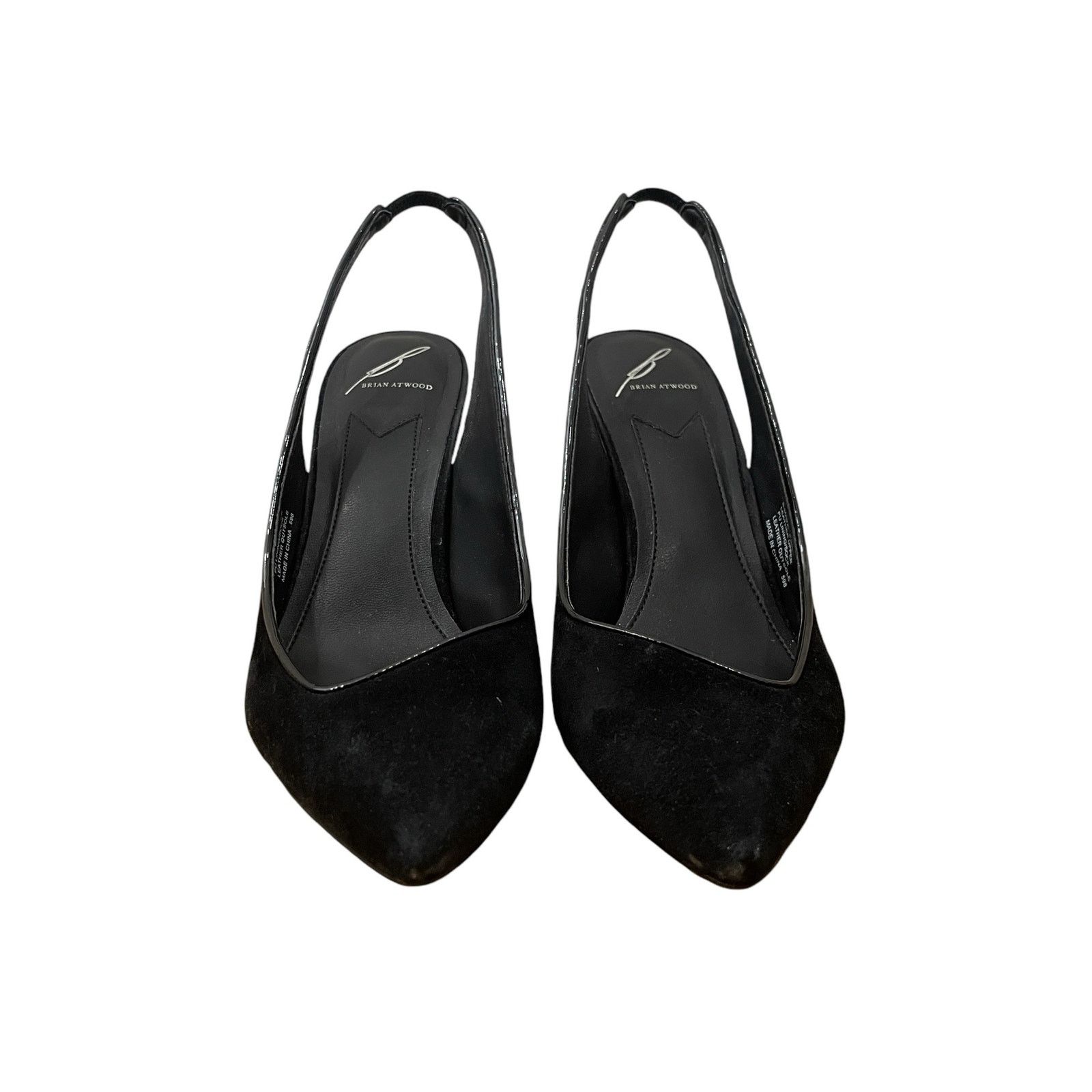 Brian Atwood Maya Black Suede Slingback Heel Size 8.5