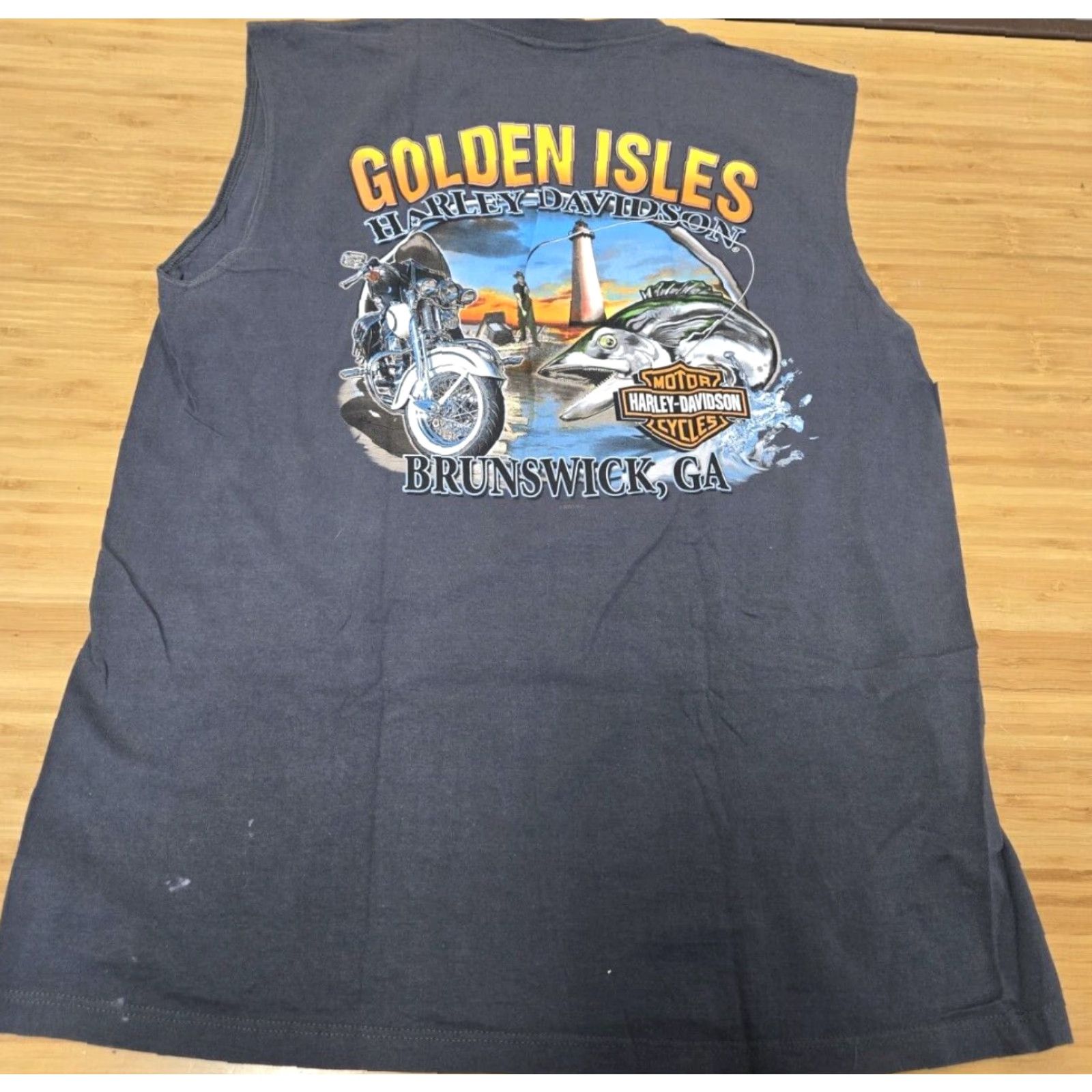 Harley Davidson Harley-Davidson Shirt Men XL Gray Sleeveless Graphic Print Brunswick Georgia Crew Neck Golden Isles Size US XL / EU 56 / 4 - 4 Thumbnail
