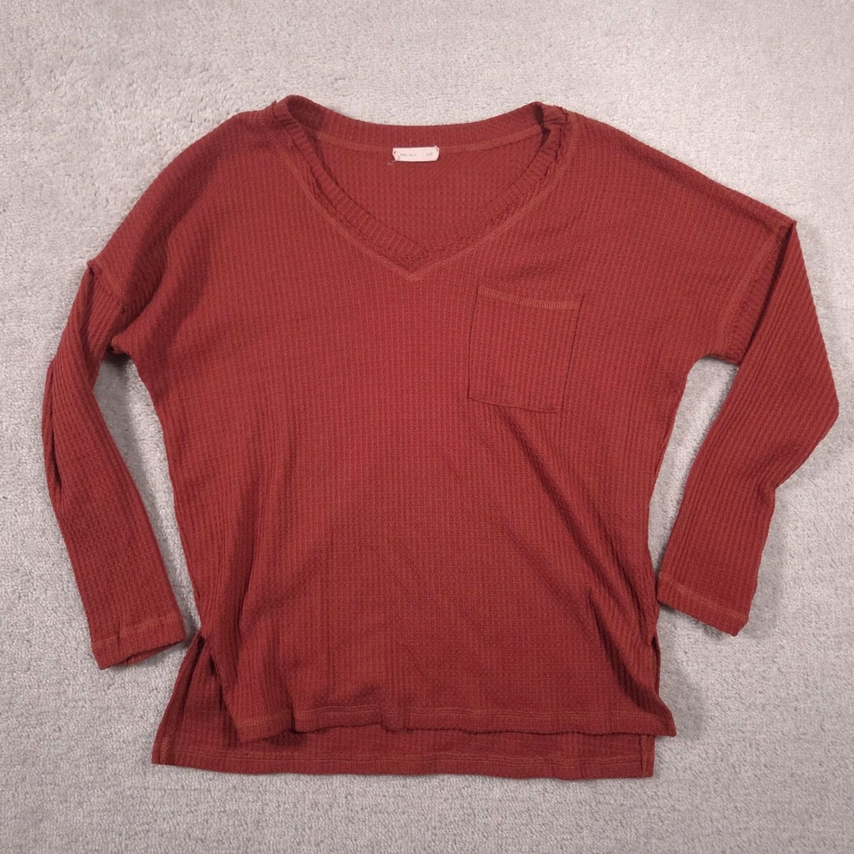 Vintage REB. in J. Shirt Womens S Red V-Neck Long Sleeve Waffle Knit Tunic Top Size S / US 4 / IT 40 - 2 Thumbnail
