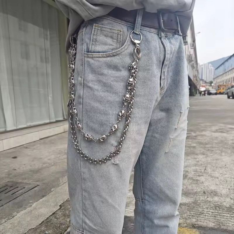Jewelry gothic Skull double waist chain vintage silver pocket Size ONE SIZE - 3 Thumbnail