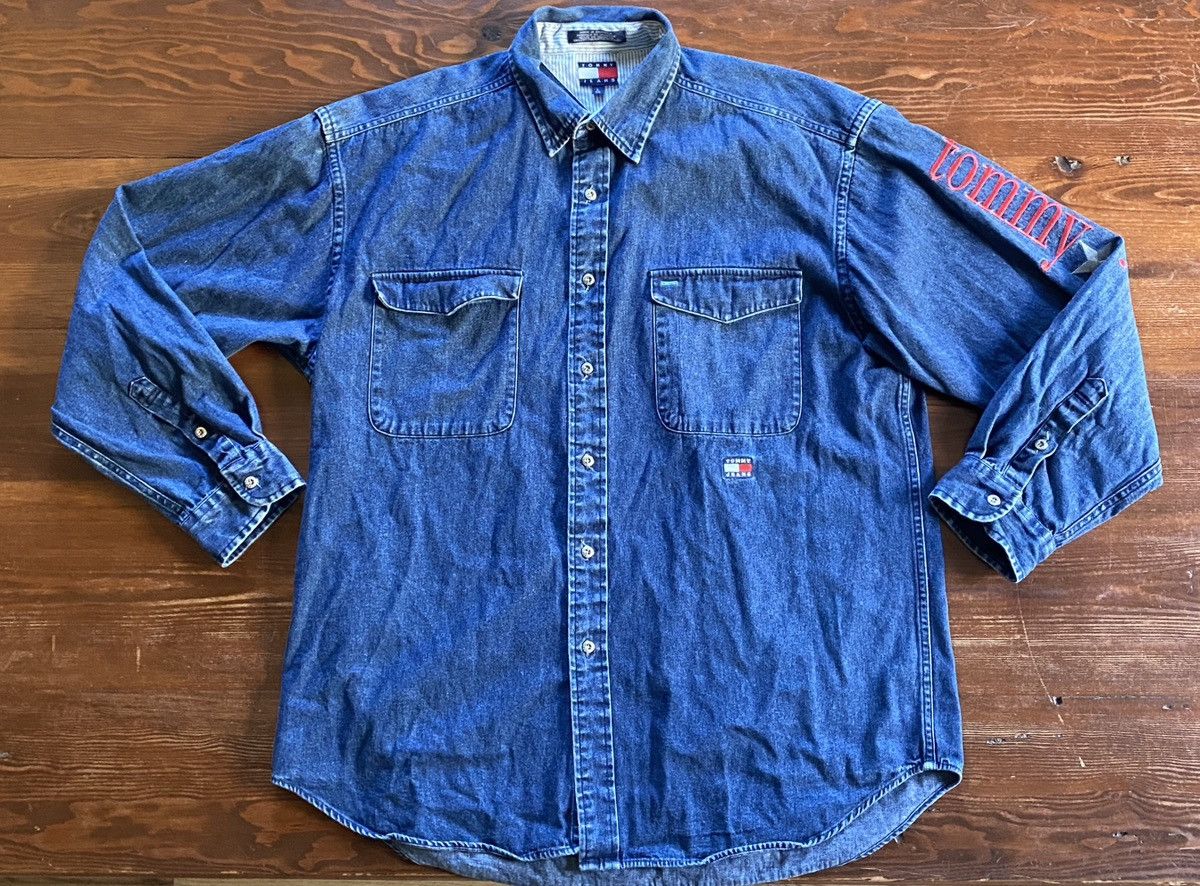 Tommy Hilfiger Vintage 90’s Tommy Hilfiger Jeans Long Sleeve Button Up Size US L / EU 52-54 / 3 - 2 Thumbnail