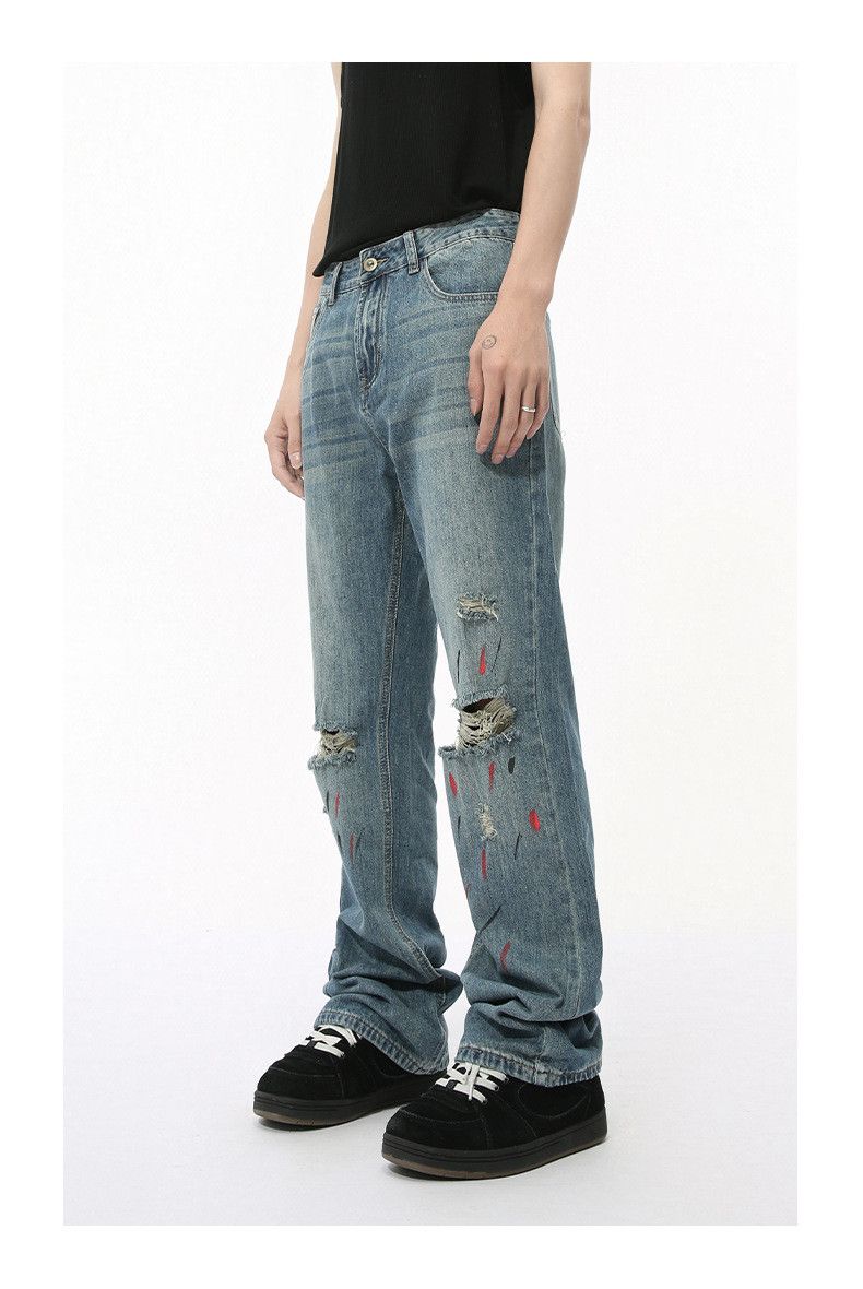 Japanese Brand × Jean Street retro colorful graffiti ripped flared washed jeans Size US 32 / EU 48 - 6 Thumbnail