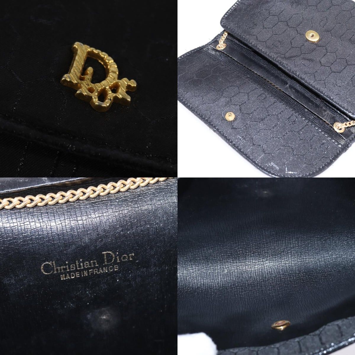 Dior DIOR Honeycomb Canvas Chain Shoulder Bag Black Gold Size ONE SIZE - 11 Thumbnail