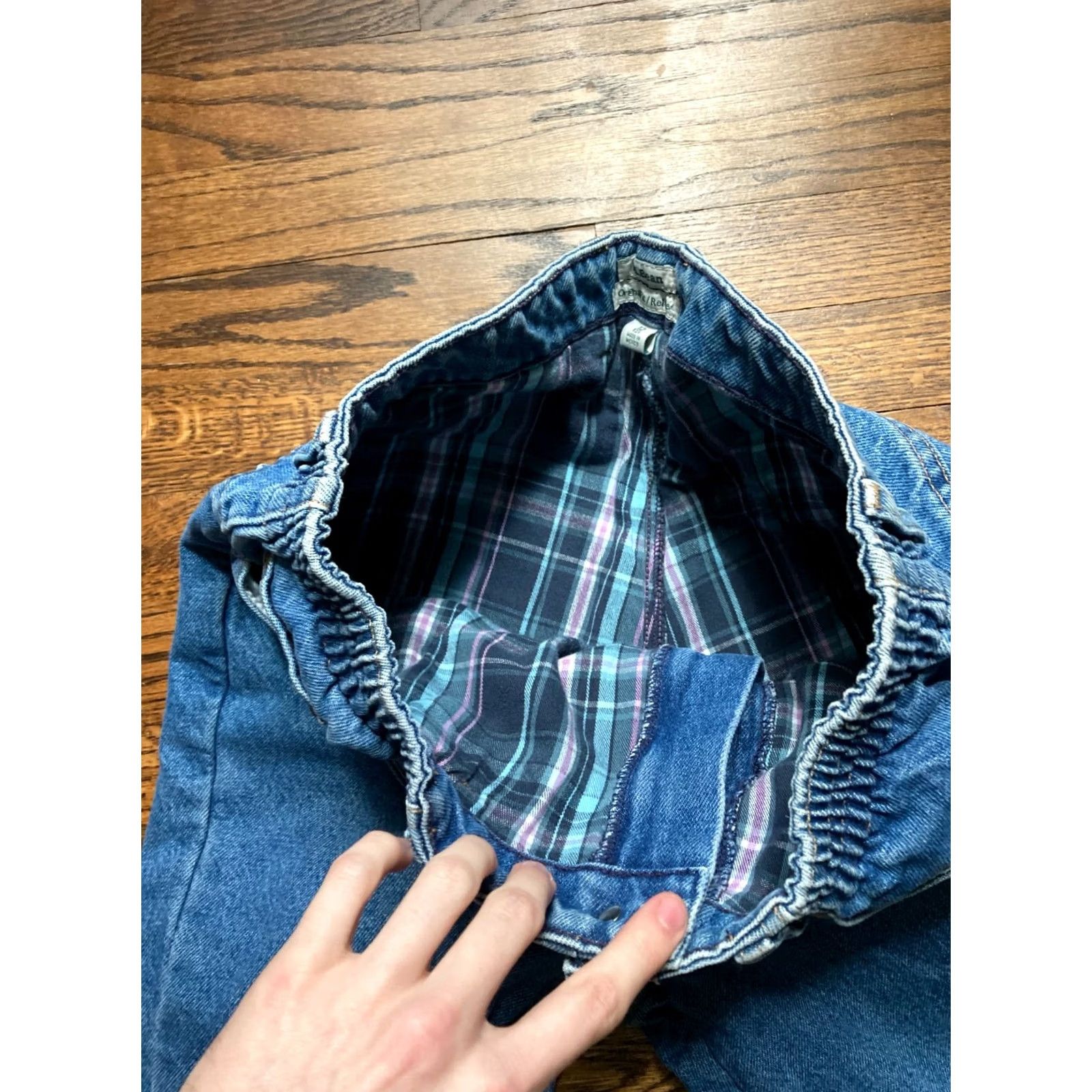 Vintage VINTAGE L.L.Bean Jeans Relaxed Flannel Plaid Mom Jeans Womens 12 Regular Elastic Waist Blue 90s Western Cowgirl Logo Tartan 5-Pocket Inseam 30" Size 34" / US 12 / IT 48 - 7 Thumbnail