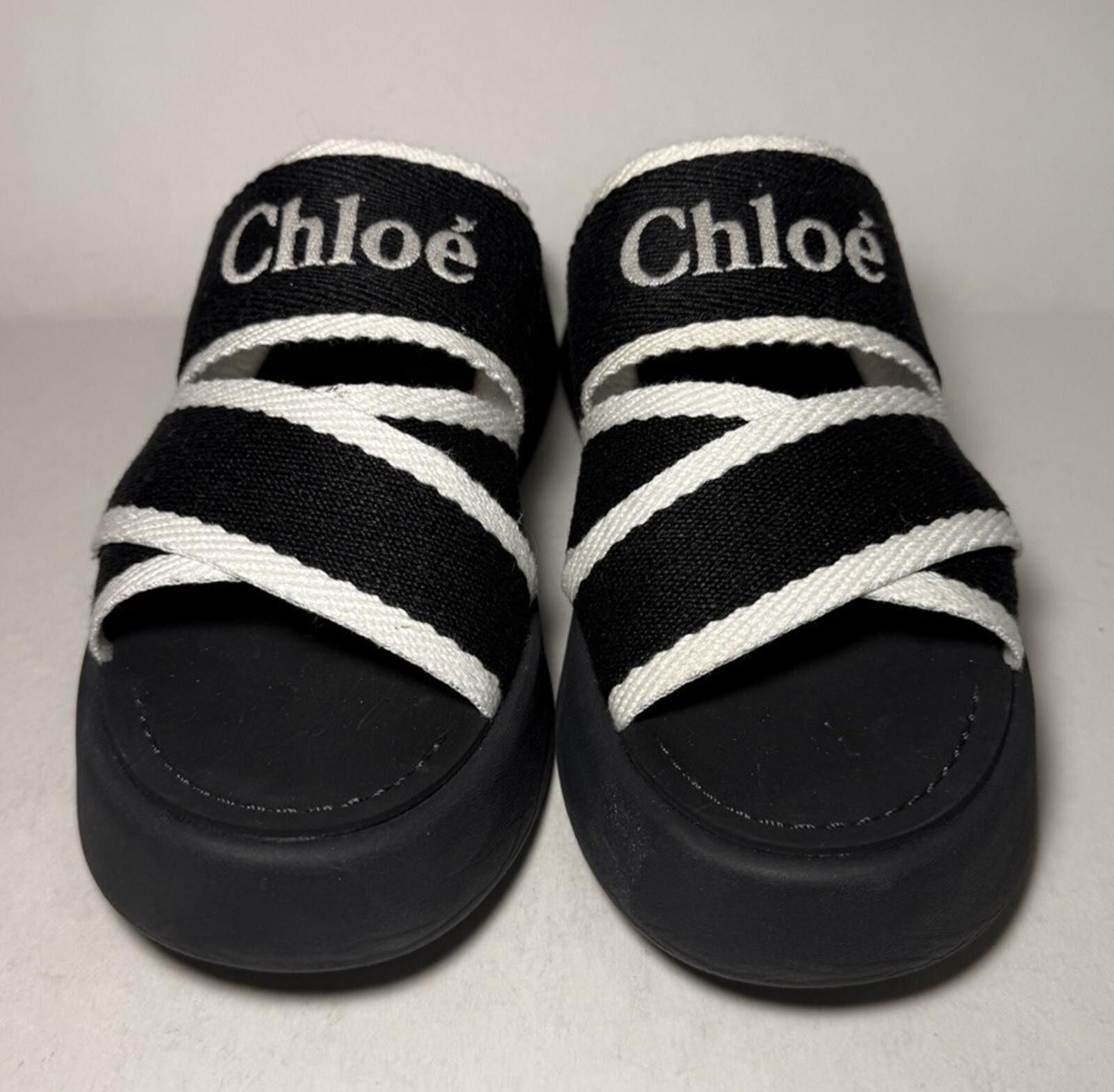 chloma Chloé Flatform Sandal Shoes Open-Toe Cross Straps Black Size US 5.5 / IT 35.5 - 2 Thumbnail