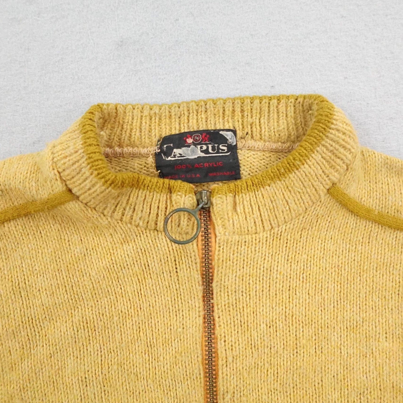 Vintage VINTAGE Campus Sweater Mens Medium Mustard Yellow Zip Up Mock Neck Cardigan 70s Size US M / EU 48-50 / 2 - 2 Thumbnail
