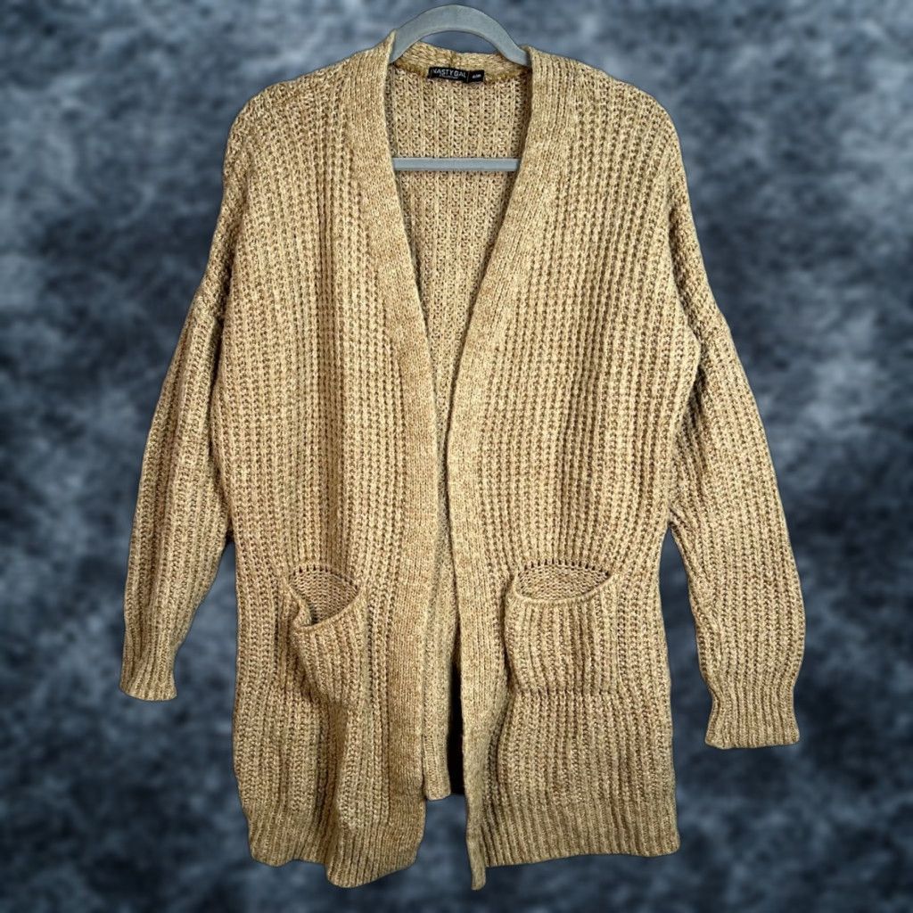 Nasty Gal Nasty Gal Cardigan Beige Open-Front Knit with Pockets Womens S/M Adult Womens S/M Cardigan Casual Knit Pullover Open-Front Pocket Fabric Knit Size S / US 4 / IT 40 - 1 Thumbnail