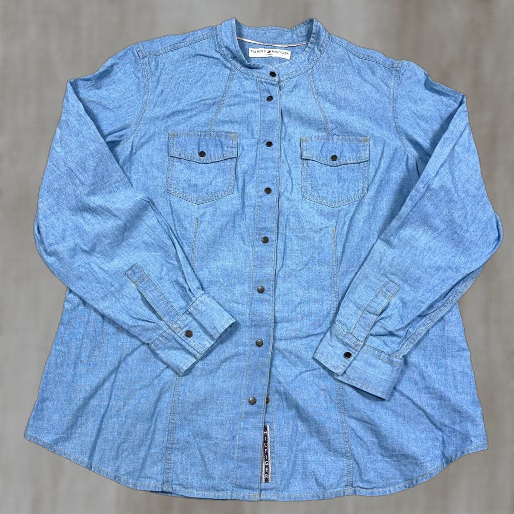 Tommy Hilfiger Tommy Hilfiger Denim Shirt Women 16 Button-Up Collared Western Cowboy Preppy Casual Solid Blue 100% Cotton Regular Size XXL / US 16-18 / IT 52-54 - 1 Thumbnail