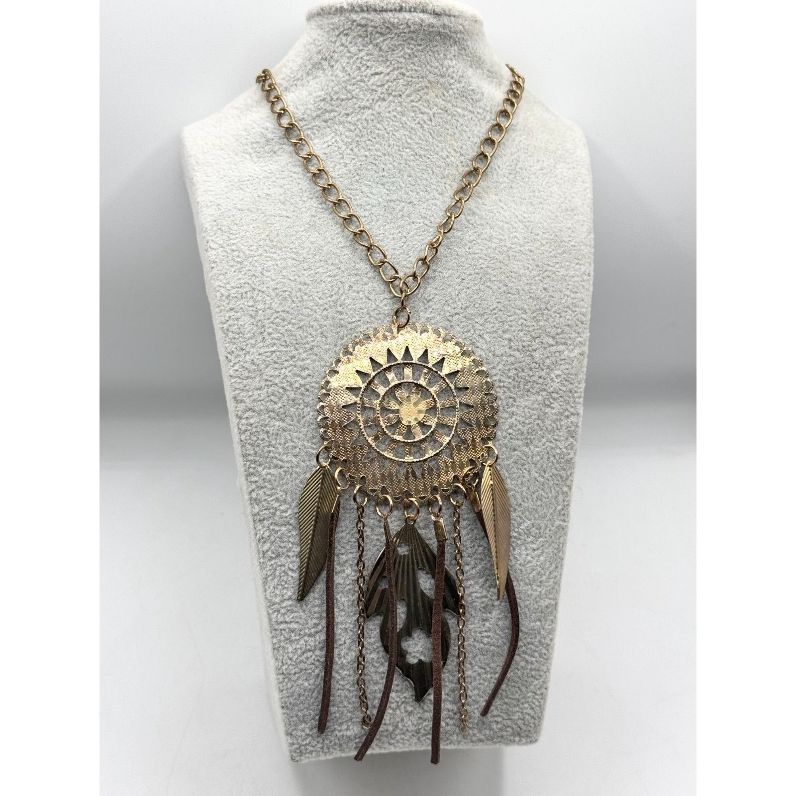 Vintage Dreamcatcher Filigree Feather Charm Necklace Size ONE SIZE - 4 Thumbnail