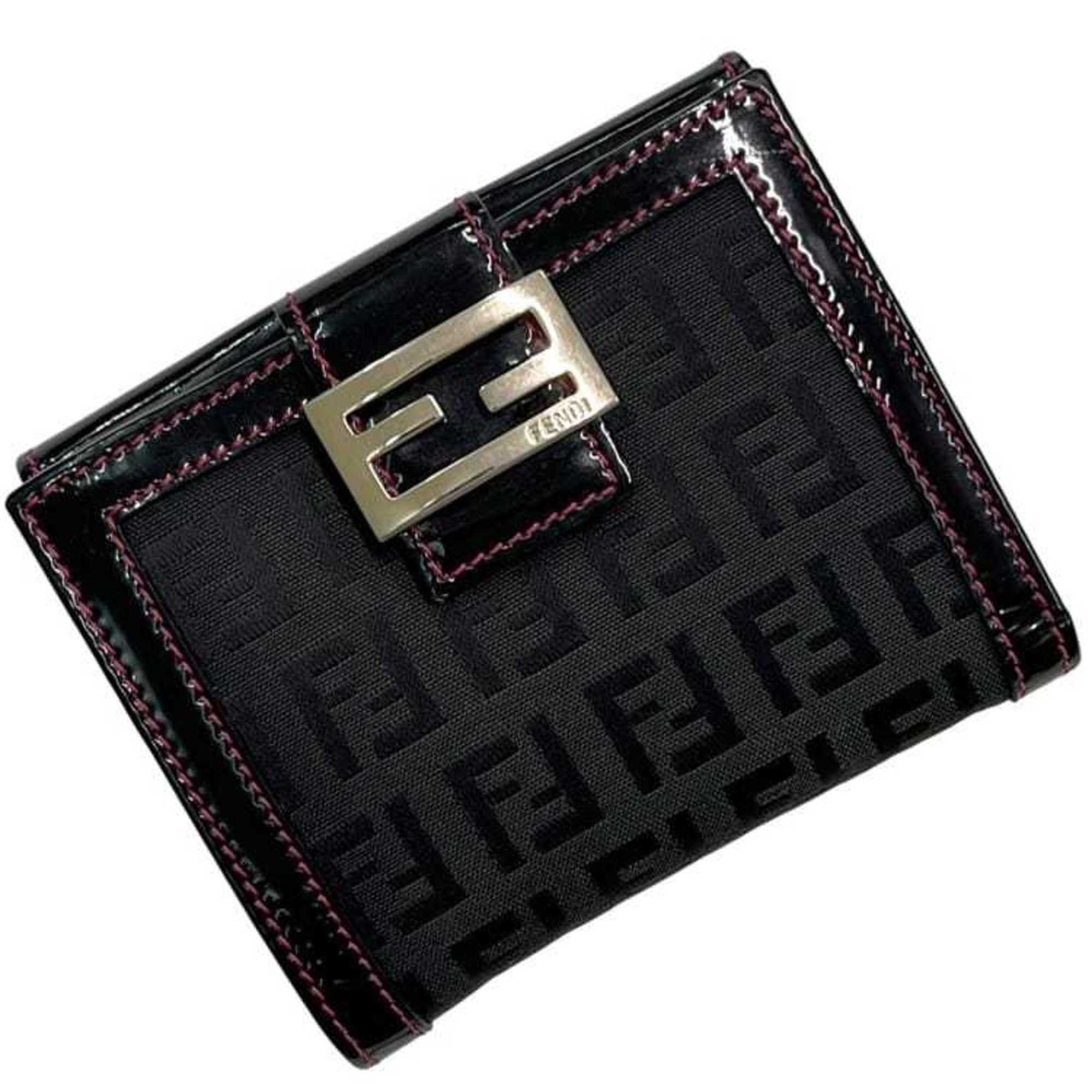 Fendi Fendi bifold wallet ec-25148 black pink zucchino 8M0188 patent canvas leather FENDI enamel FF compact mini for men and women Size ONE SIZE - 1 Thumbnail