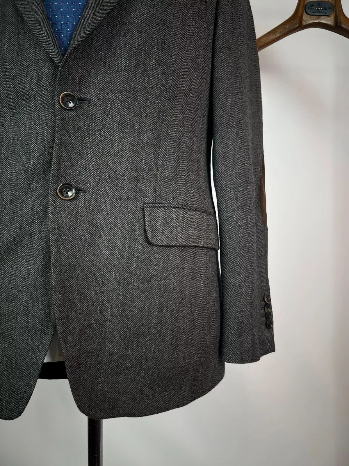 Massimo Dutti Massimo Dutti Grey Herringbone Wool Elbow Patches Blazer Size 40R - 4 Thumbnail