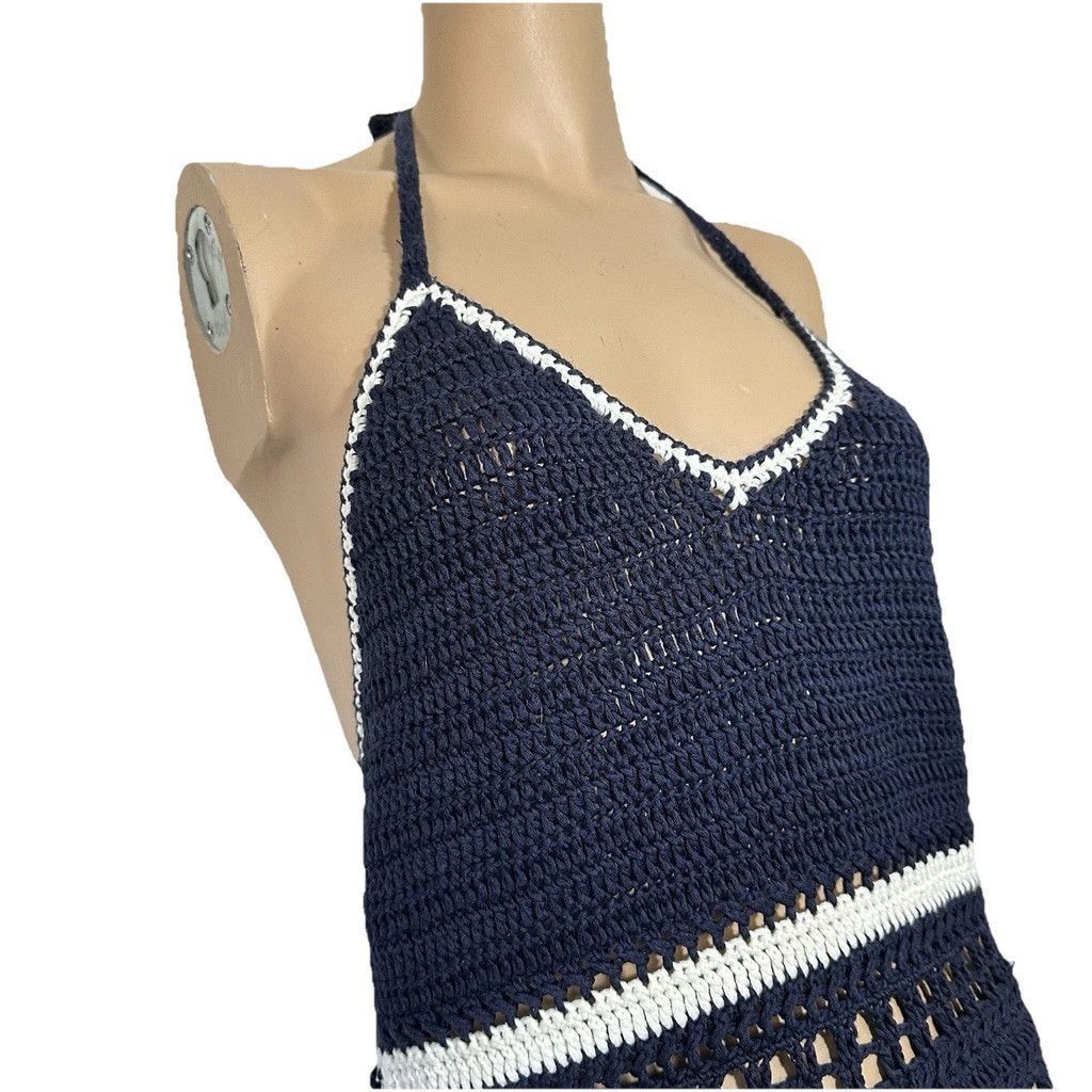 Other Y2K Lovemarks Halter Top Crochet Large Navy Stripes Tasseled Size L / US 10 / IT 46 - 5 Thumbnail