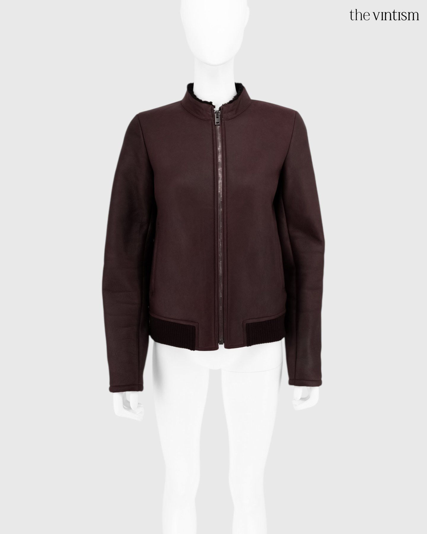 Joseph Joseph Burgundy Real Lamb Shearling Biker Jacket FR 38 S/M Size S / US 4 / IT 40 - 1 Thumbnail