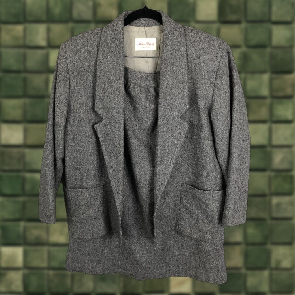 Vintage VINTAGE Allison Roberts Skirt Suit Womens S Gray 100% Wool Academia Old Money 2 Piece Size 28" / US 6 / IT 42 - 1 Thumbnail