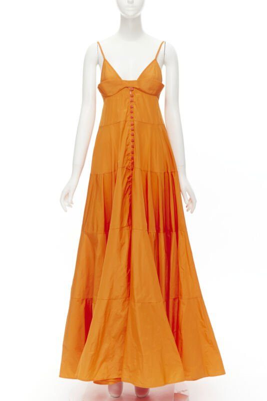 new JACQUEMUS Runway orange long tafetta button front maxi dress gown IT34 XS