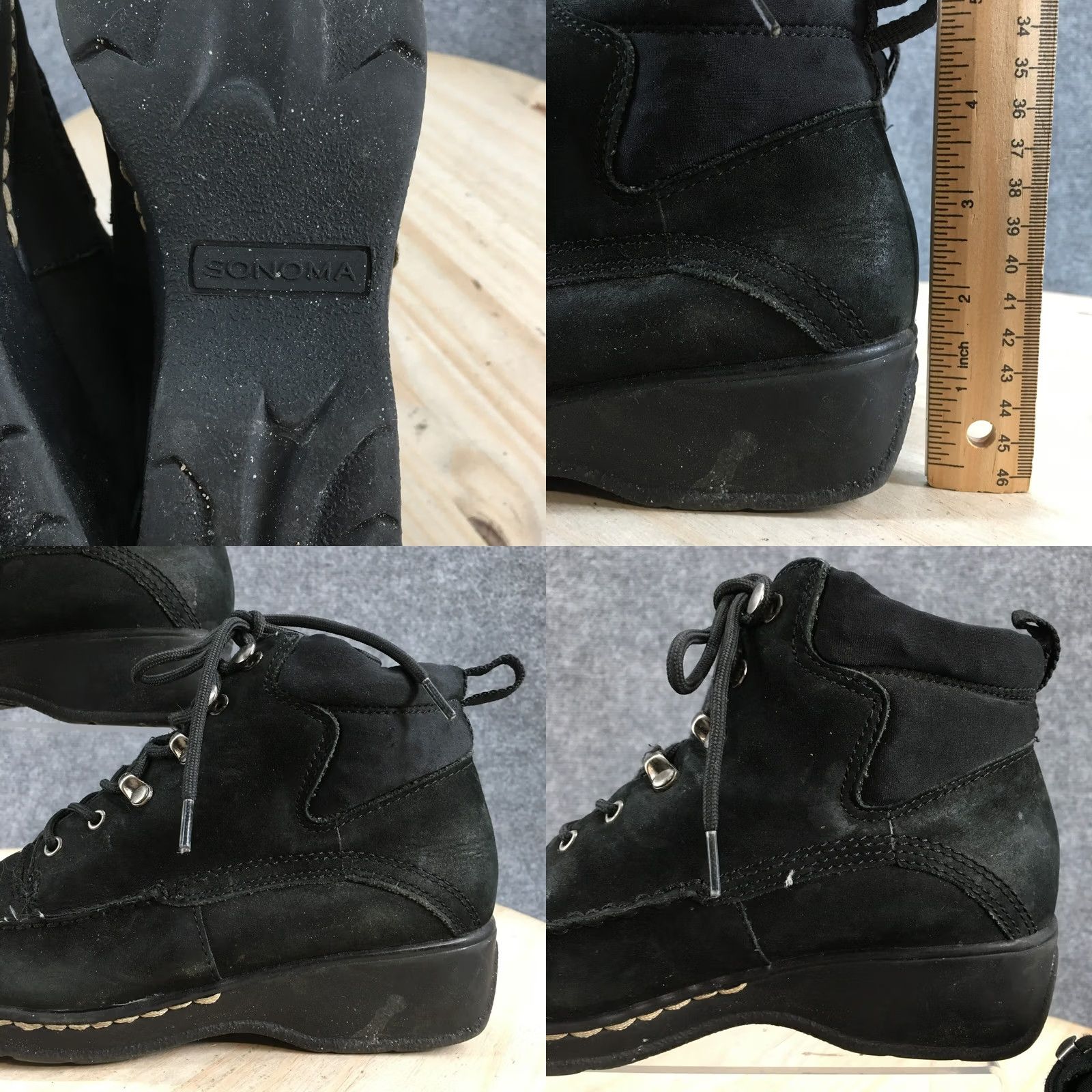 Vintage Sonoma Boots Womens 7 M Jasper Ankle Booties Black Leather Moc Toe Wedge Heels - China Size US 7 / IT 37 - 9 Thumbnail