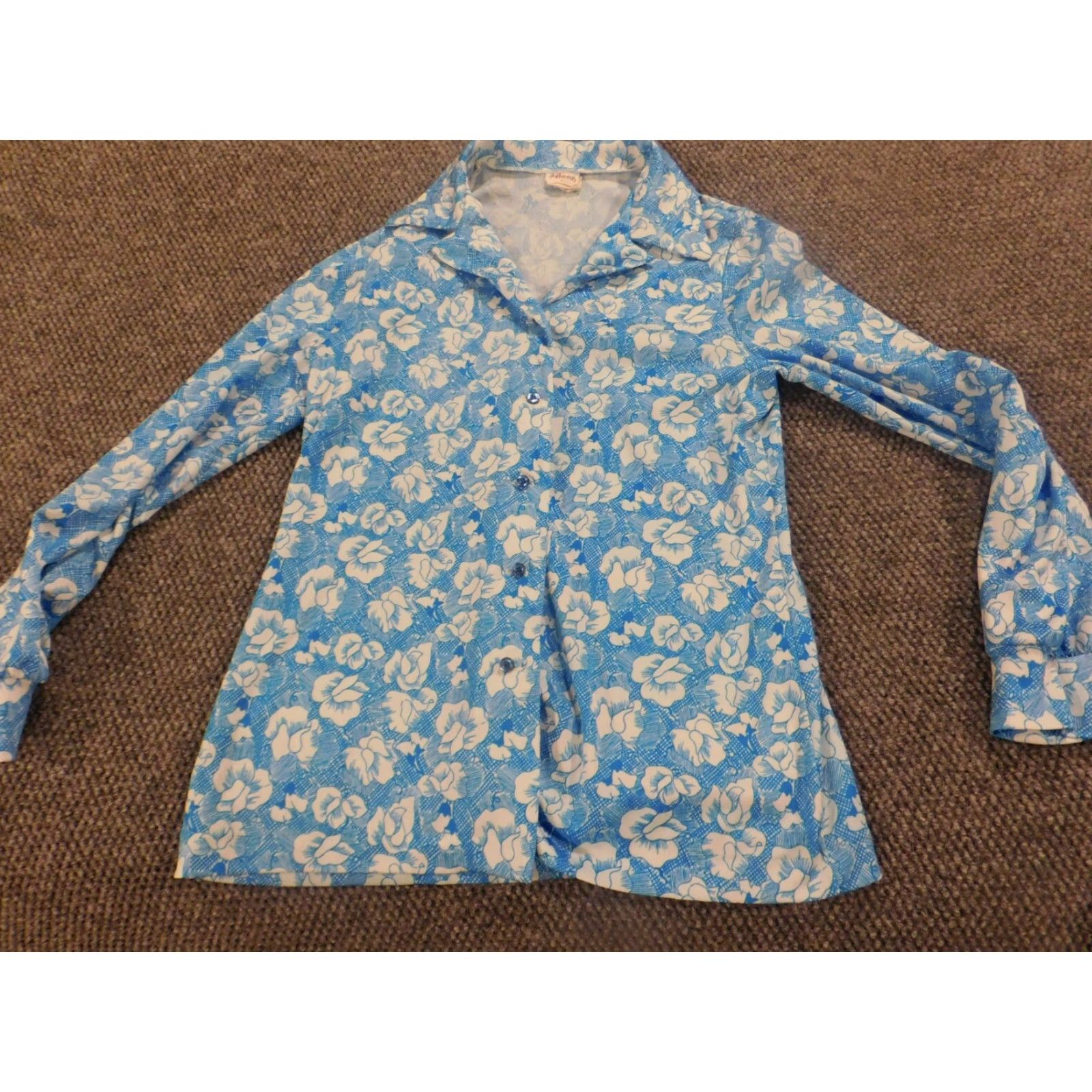 Vintage Aileen Blouse L Womens Blue Floral Long Sleeve Button Down Pullover Casual Rayon Polyester Lightweight Regular Modern Basic Mens? Size L / US 10 / IT 46 - 2 Thumbnail