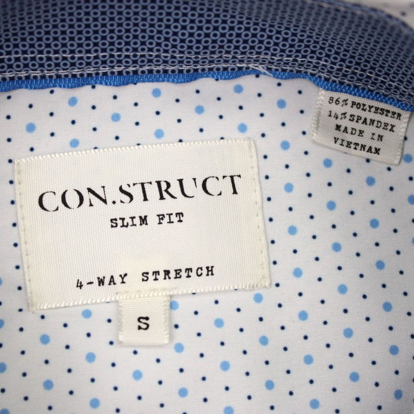 Vintage Construct Shirt Mens Small White/Blue Geometric Slim Fit 4 Way Stretch S/S Size US S / EU 44-46 / 1 - 7 Thumbnail