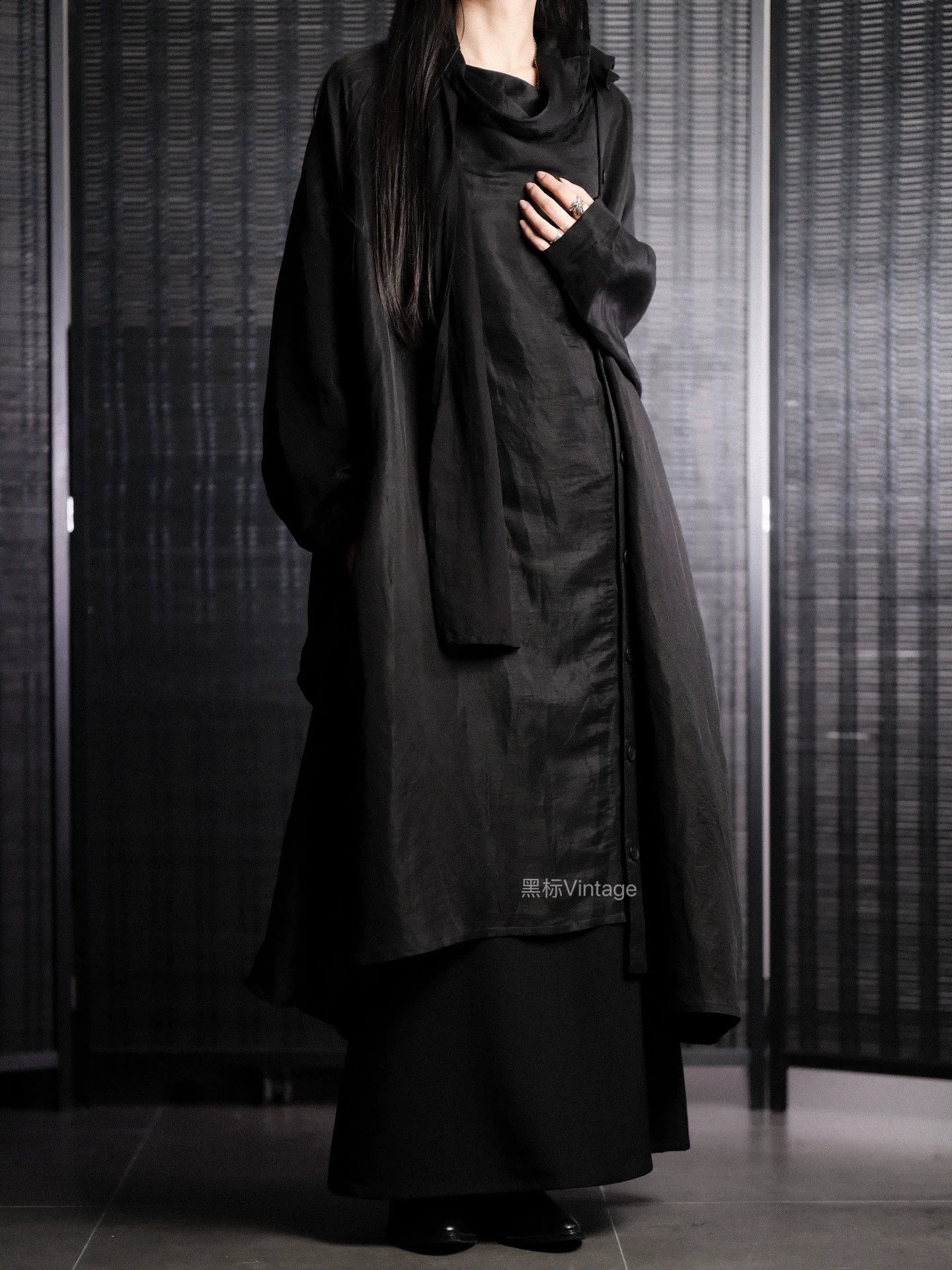 Yohji Yamamoto Yohji Yamamoto 24SS Vtg Scarf Collar Black Poet Robe Size M / US 6-8 / IT 42-44 - 2 Thumbnail