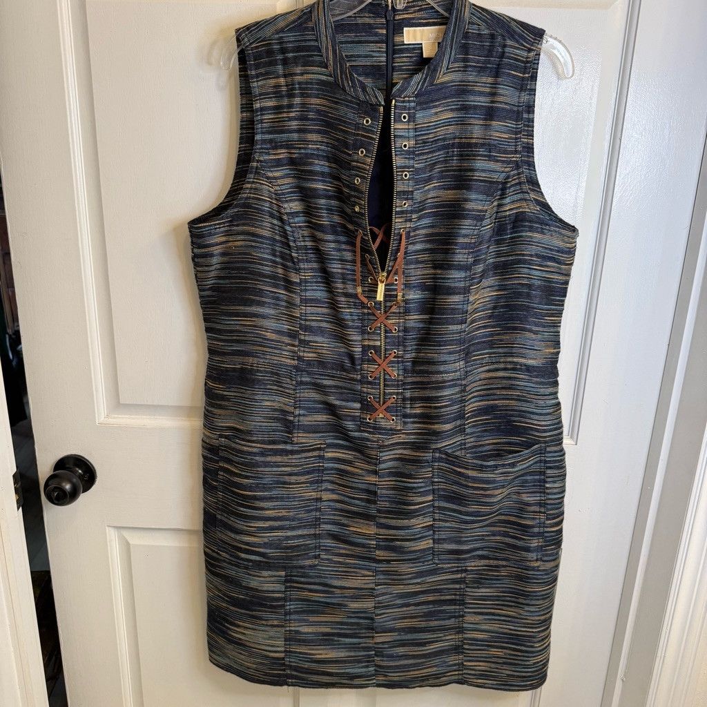 Michael Kors Women's Michael Kors Dress 14 Blue Tan Sleeveless Size XL / US 12-14 / IT 48-50 - 1 Thumbnail