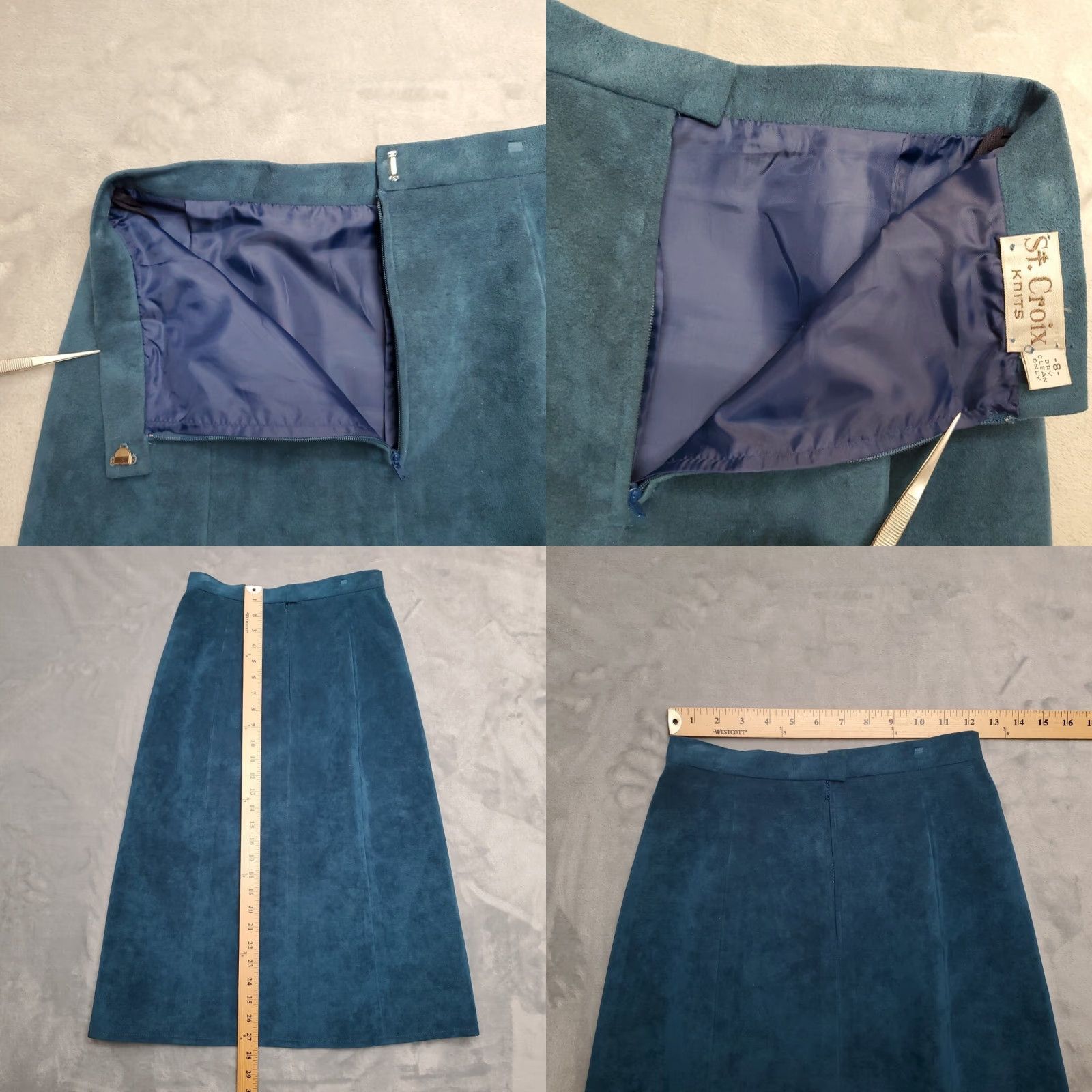 Altea VTG St Croix Knits Skirt Womens 8 Teal Faux Suede Retro Midi Minimalist Mod Zip Skirt Womens 8 Teal Zip Vintage Retro Mod Size 30" / US 8 / IT 44 - 8 Thumbnail