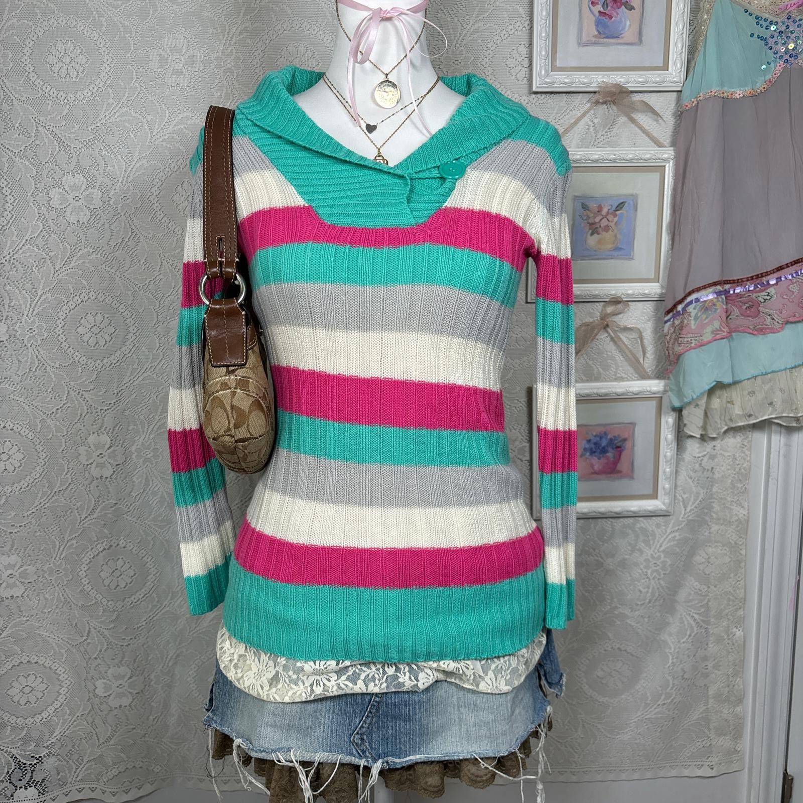 Other y2k striped 2000s fitted sweater Size S / US 4 / IT 40 - 1 Thumbnail
