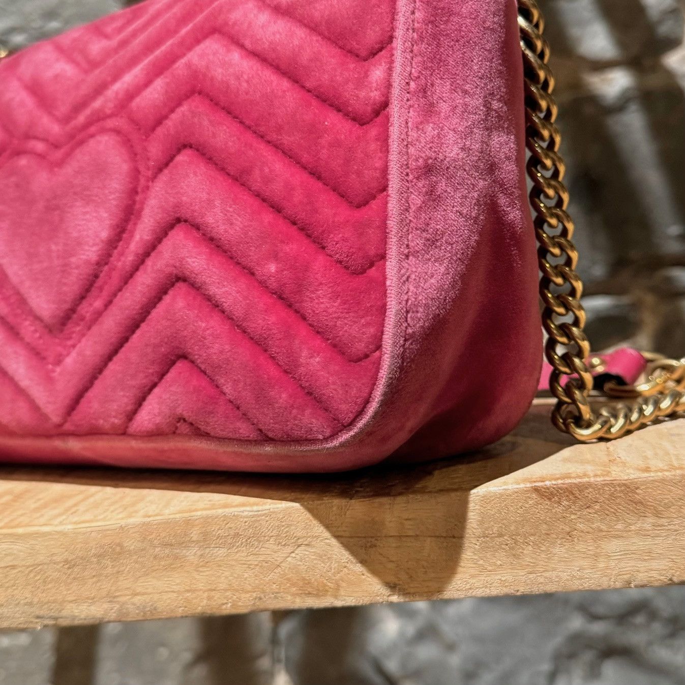 Gucci Gucci Pink Velvet Small Marmont Chain Bag Size ONE SIZE - 8 Thumbnail