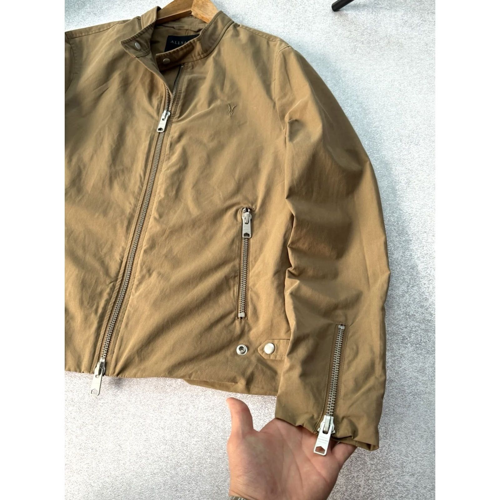 Allsaints AllSaints Jacket Biker Nylon Beige Mens Size S/M City Vintage 1990s USA Italy Streetwear Designer Tailored Zip Black? Size US S / EU 44-46 / 1 - 4 Thumbnail