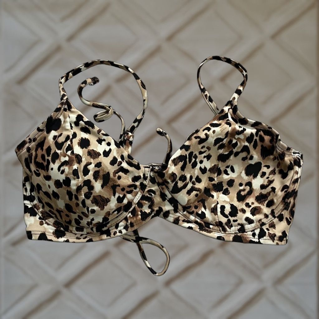 Vintage Time And Tru Underwired Bikini Top Womens Medium Brown Leopard Spaghetti Push-Up Beach Size M / US 6-8 / IT 42-44 - 1 Thumbnail