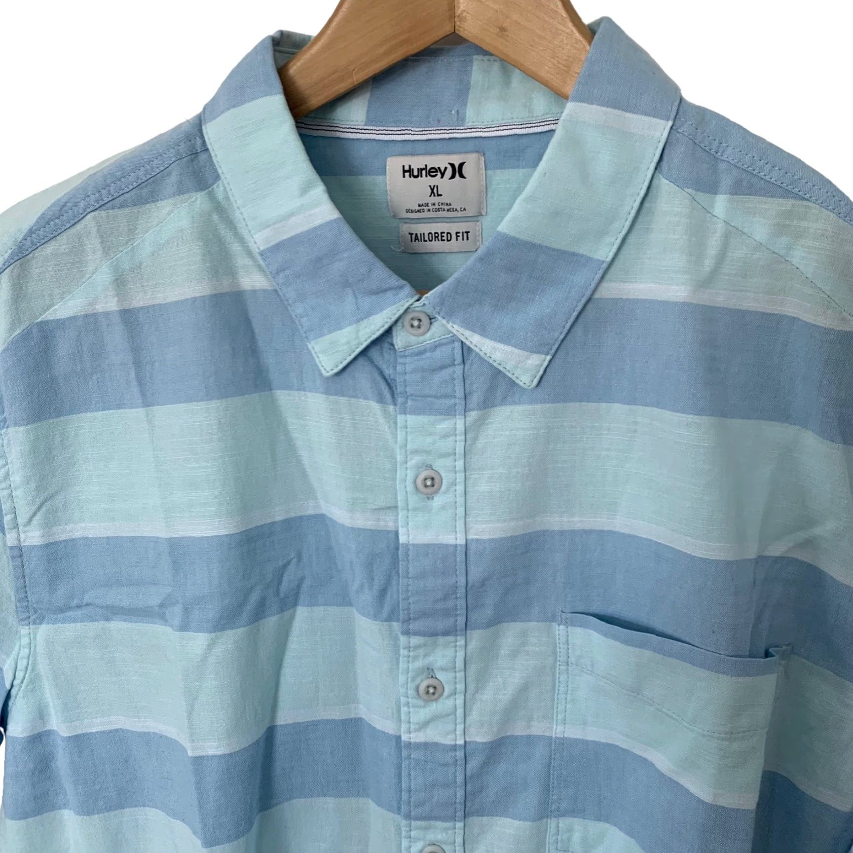 Hurley Hurley Shirt Mens XL Blue Blocked Stripe Woven Short Sleeve Button Front Cotton Size US XL / EU 56 / 4 - 3 Thumbnail