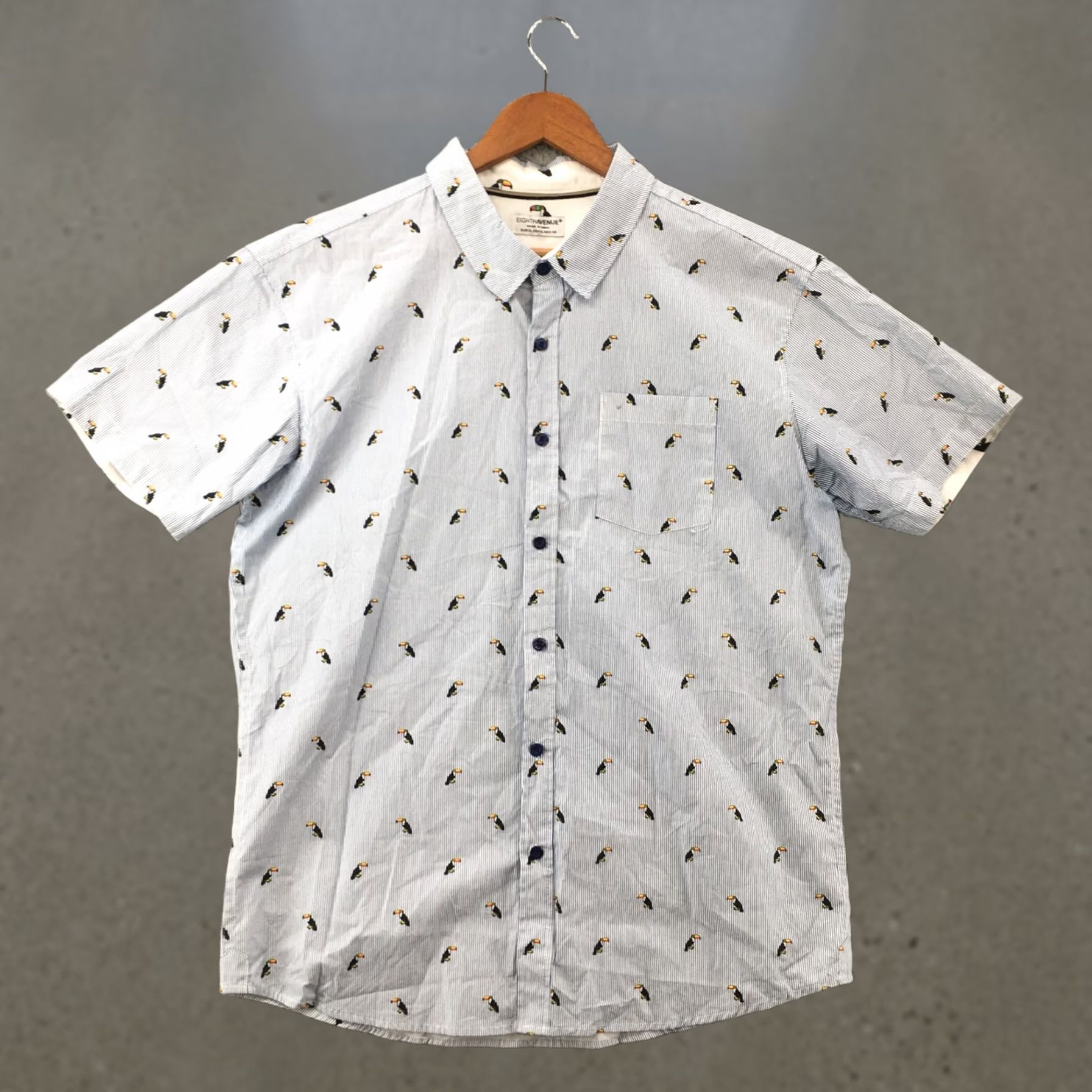 Avenue Eight Avenue Button Up Shirt Mens XL Blue Cotton Short Sleeve Stripe Printed Top Size US XL / EU 56 / 4 - 1 Thumbnail