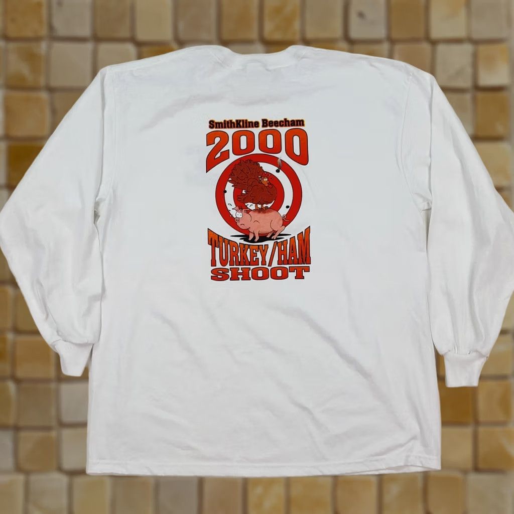 Jerzees VINTAGE Jerzees Turkey Shoot Hunting T-Shirt Men XL White 90s Y2K Outdoor Graphic Print Shirt Size US XL / EU 56 / 4 - 1 Thumbnail
