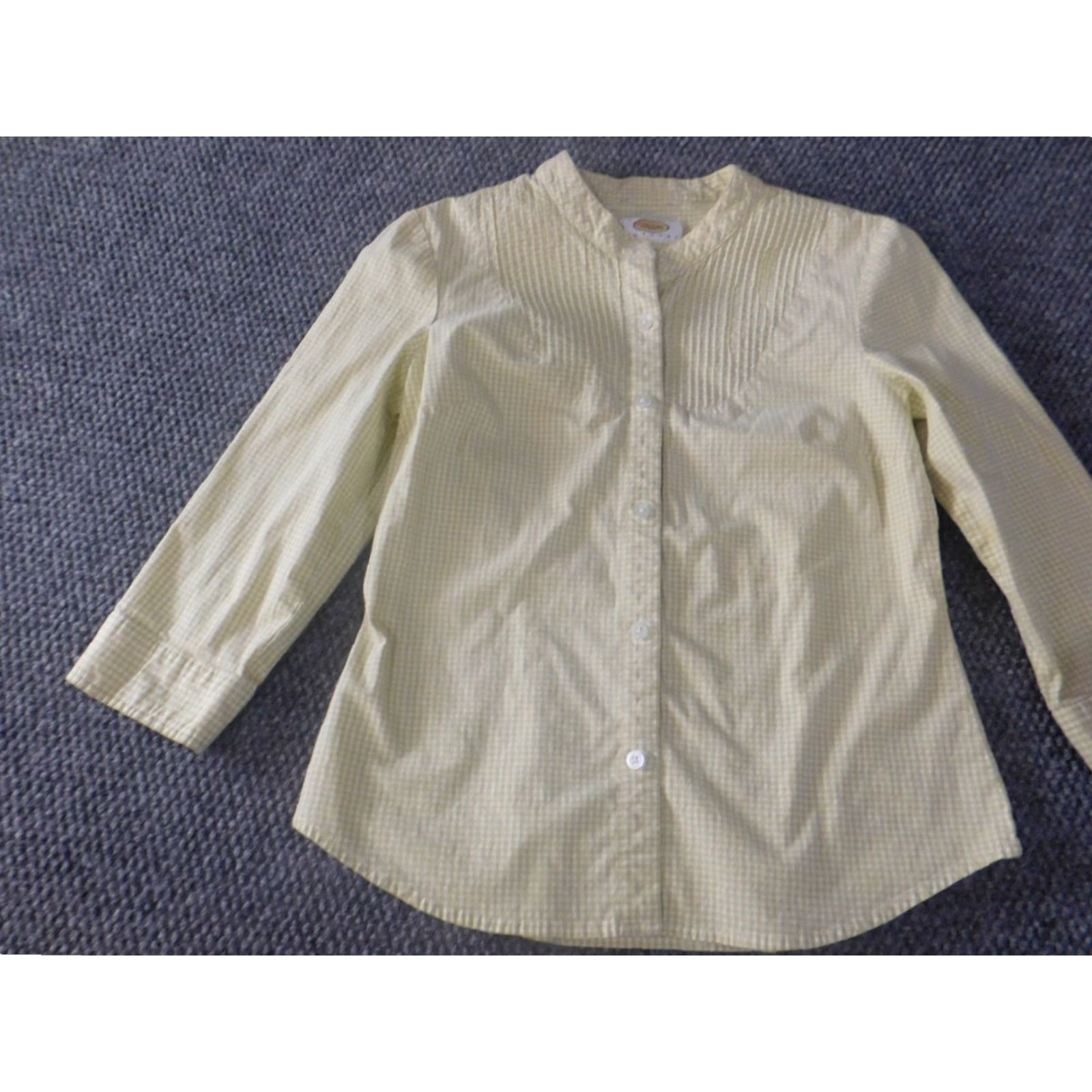 Talbots Talbots Womens Button-Up Plaid Blouse PM Petites Yellow Henley Sleeveless Rayon Casual Women Size M / US 6-8 / IT 42-44 - 3 Thumbnail