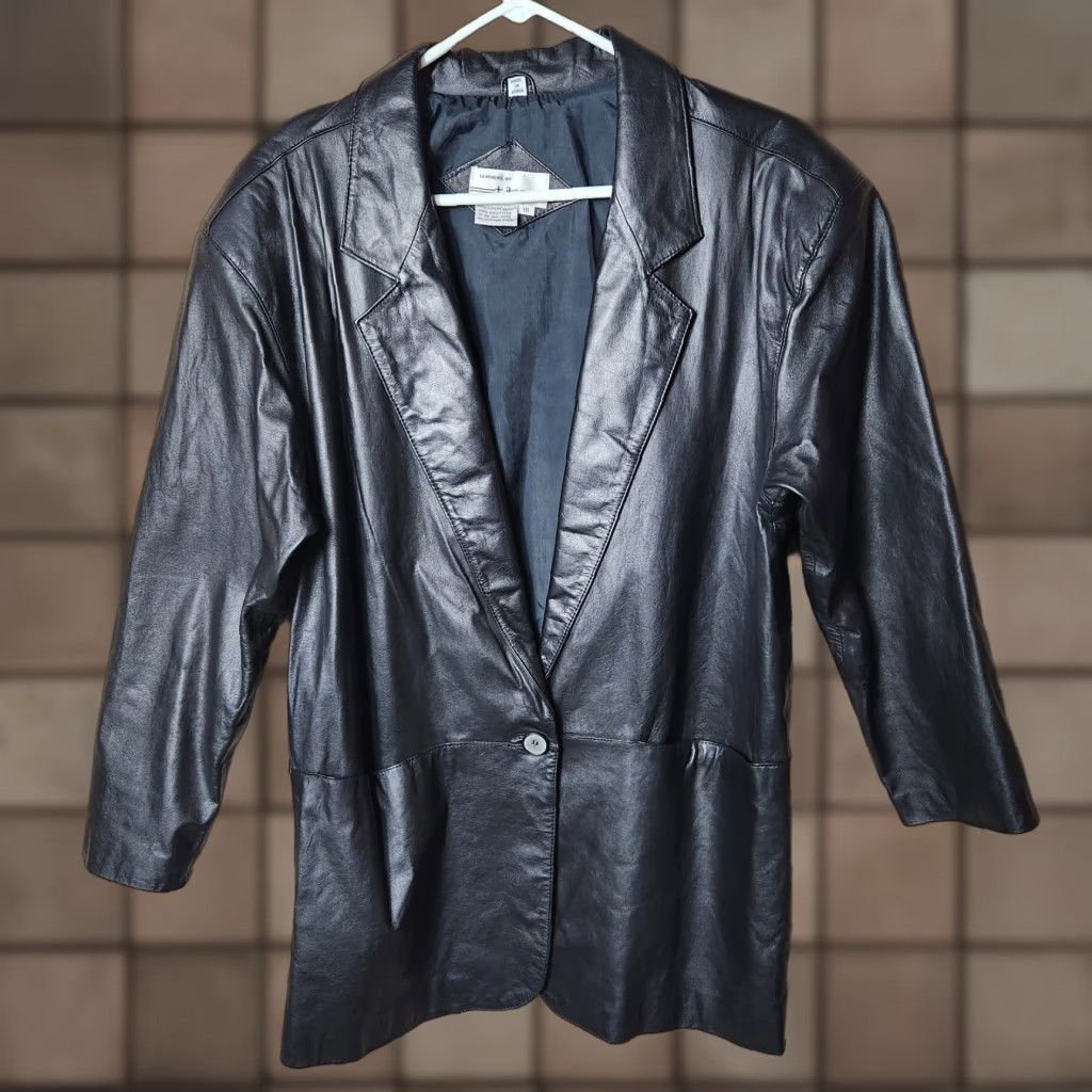 Vintage VINTAGE Tibor Blazer 90s Black Leather One Button -Size 10 Womens Jacket Size L / US 10 / IT 46 - 1 Thumbnail