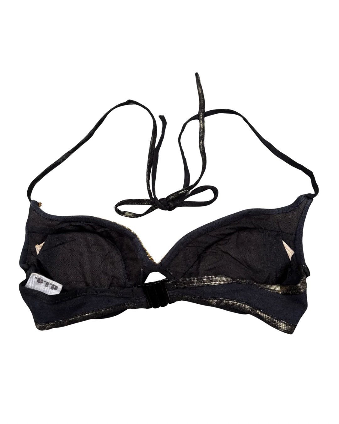 Japanese Brand Rare Gyaru D.I.A Black Halter Neck Bra Top with Gold Chain Size ONE SIZE - 6 Thumbnail