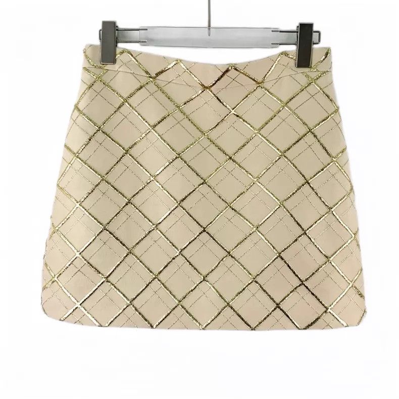 Valentino Valentino Light yellow diamond checkered gold thread wool Size S / US 4 / IT 40 - 1 Thumbnail