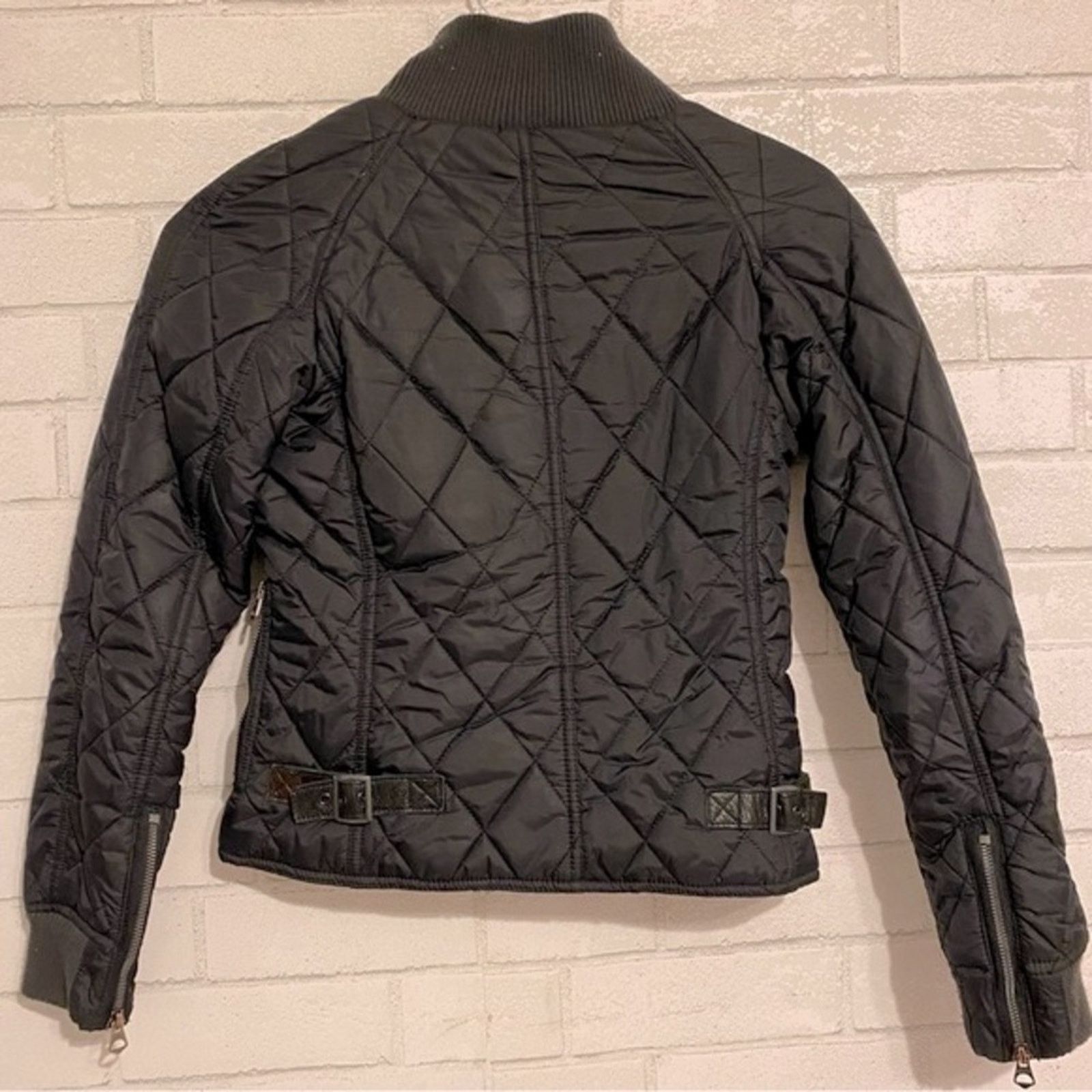 Schott Schott NYC Women’s XS Blk Quilted Nylon Leather Moto Jacket Size XS / US 0-2 / IT 36-38 - 4 Thumbnail