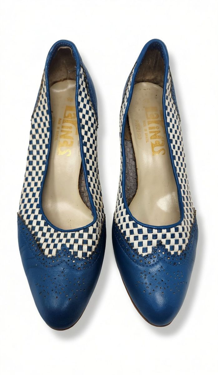 Other Latinas Vintage 80s Checkered Brogue Pumps Block Heel Sz 8.5 Size US 8.5 / IT 38.5 - 6 Thumbnail
