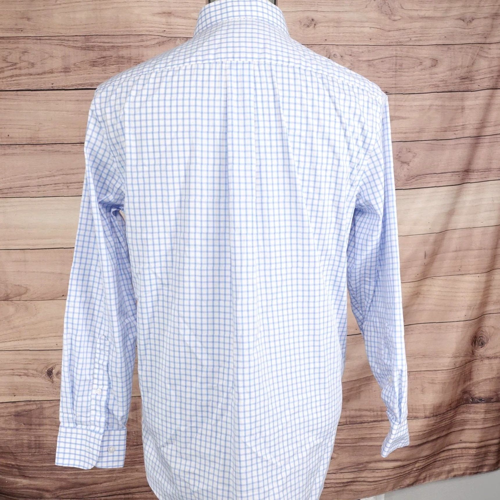 Stafford Stafford Dress Shirt Mens M 15-15.5 32/33 Blue Check Regular Fit Button-Down Collar Stretch Smart Tech Size 40R - 4 Thumbnail
