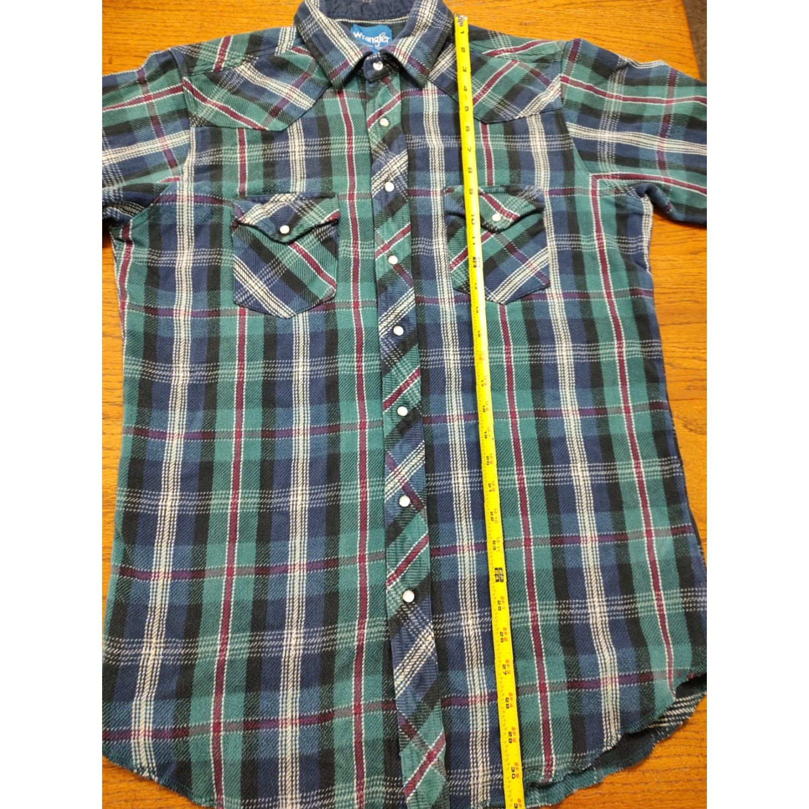 Wrangler VINTAGE Wrangler Shirt L 44 in Green Plaid Thick Flannel Pearl Snap Western Cowboy Size US L / EU 52-54 / 3 - 7 Thumbnail