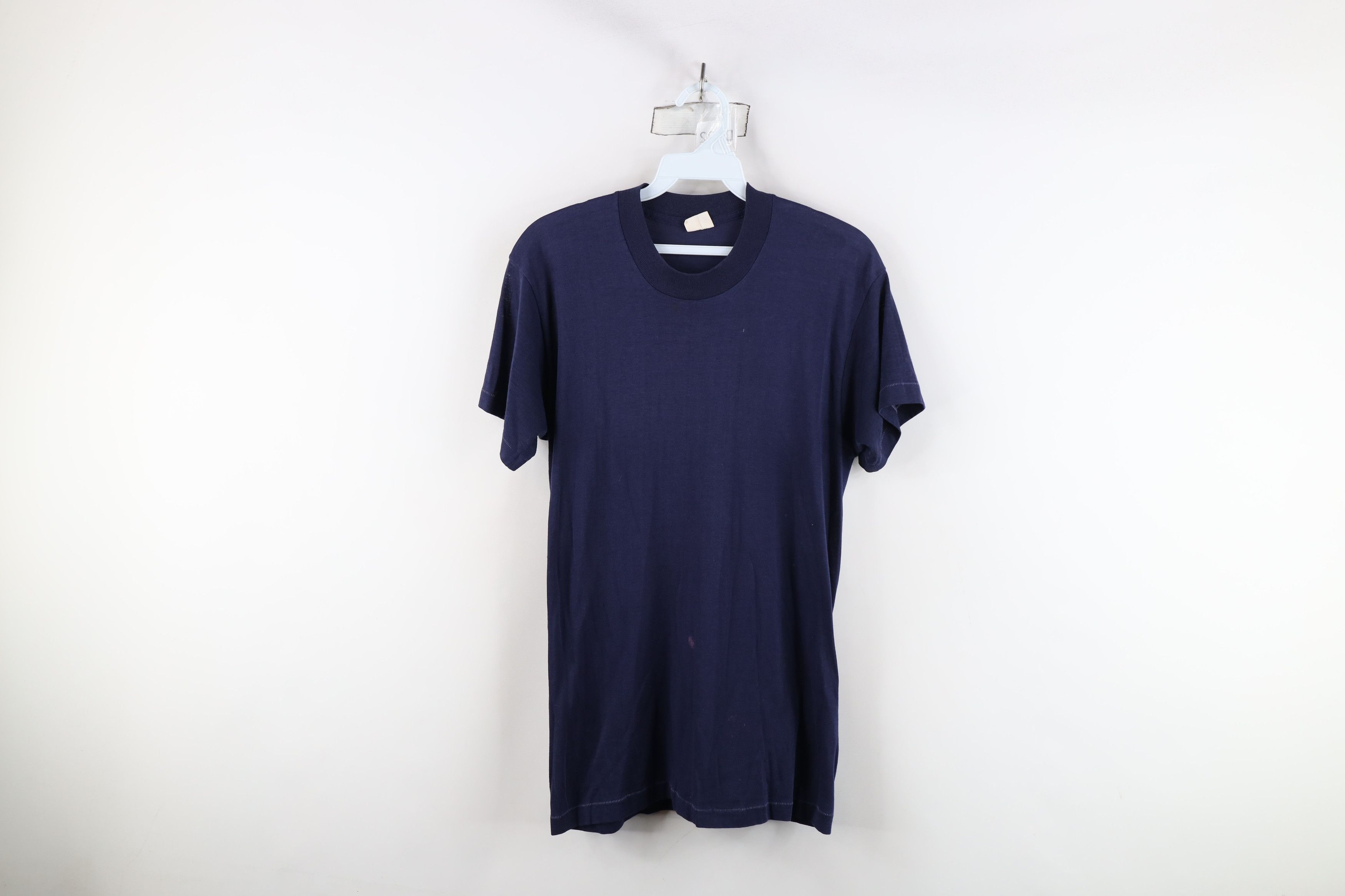 Vintage Vintage 70s Streetwear Blank Short Sleeve T-Shirt Blue USA Size US L / EU 52-54 / 3 - 1 Thumbnail