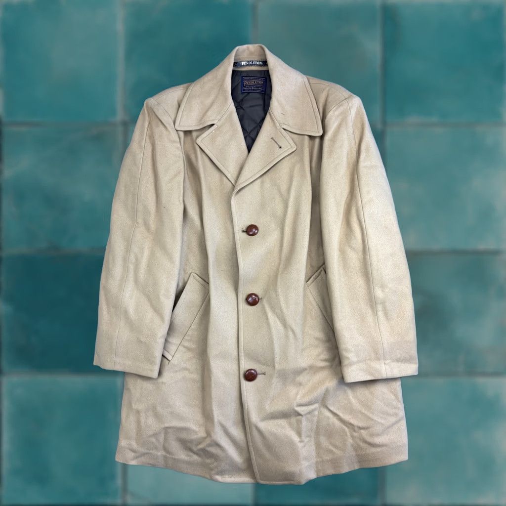 Pendleton VINTAGE Pendleton Coat Mens Large Tan Wool Overcoat Car Coat Quilted Lined 90s Size US L / EU 52-54 / 3 - 1 Thumbnail
