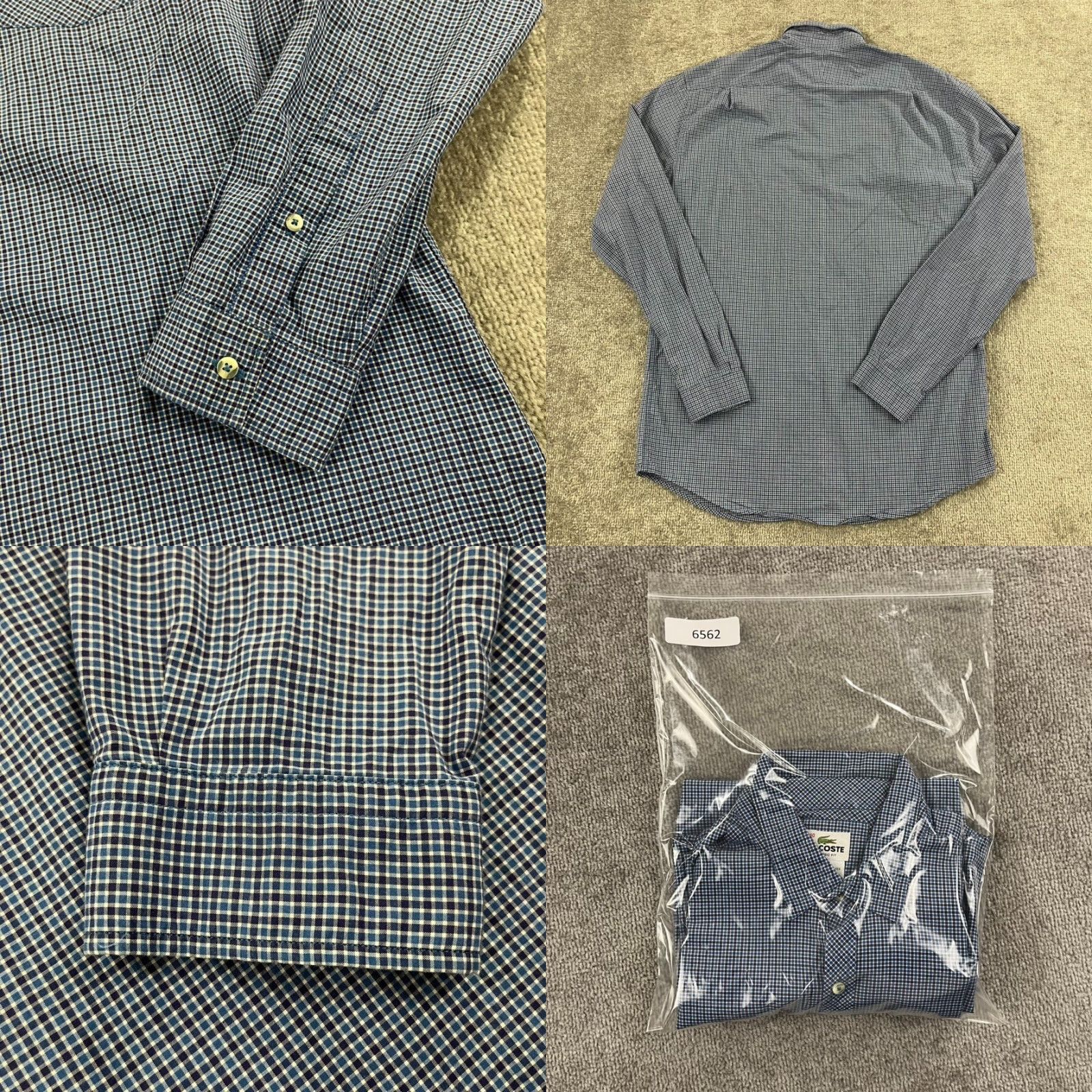 Lacoste LACOSTE Shirt Mens Size 40 Classic Micro Blue White Plaid Button Up Dress Collar Size 40R - 8 Thumbnail