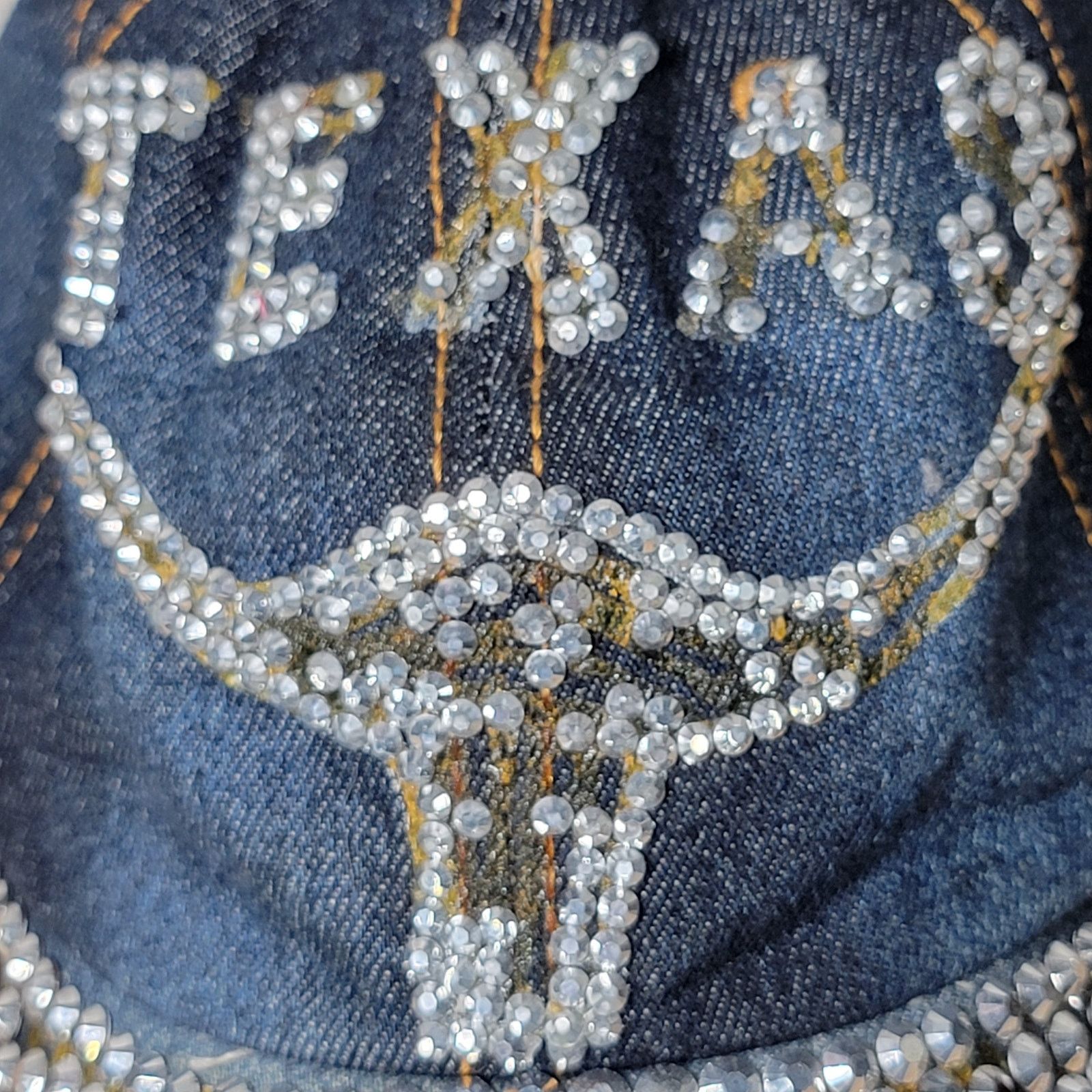 Other Denim Bling Adjustable Ladies Ball Cap "Texas" Longhorn Size ONE SIZE - 8 Thumbnail