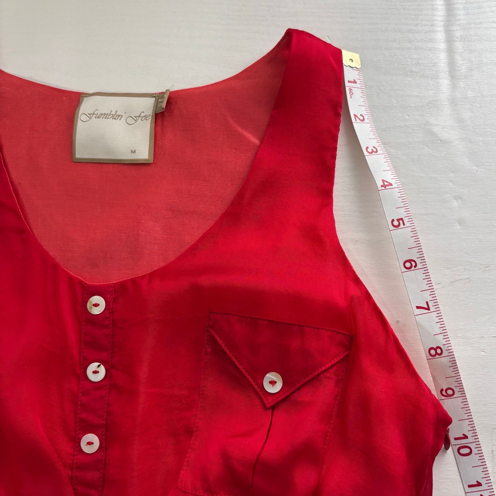 Other Fumblin' Fee Red Silk Peplum Sleeveless Top Button Front Size M / US 6-8 / IT 42-44 - 6 Thumbnail