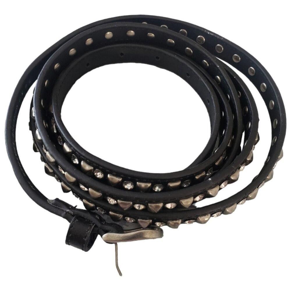 Designer Vintage Black Leather Studded Belt Size ONE SIZE - 2 Thumbnail