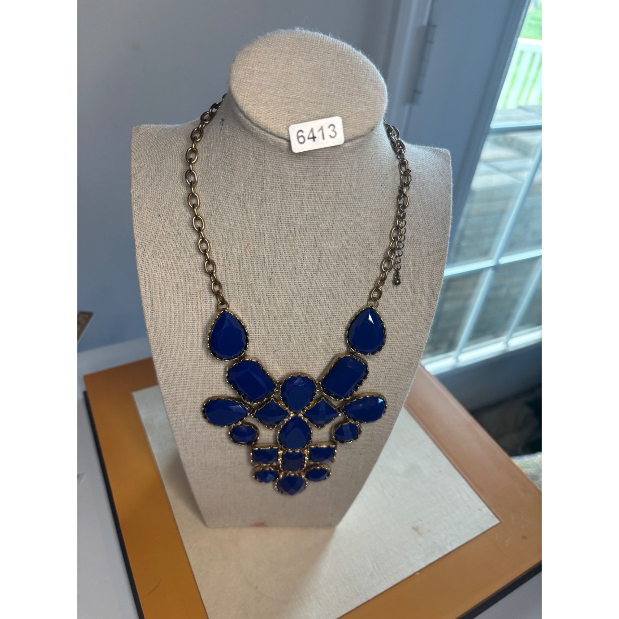 Other Cobalt Blue Statement Gold-Tone Chain Necklace With Bold Blu Size ONE SIZE - 5 Thumbnail