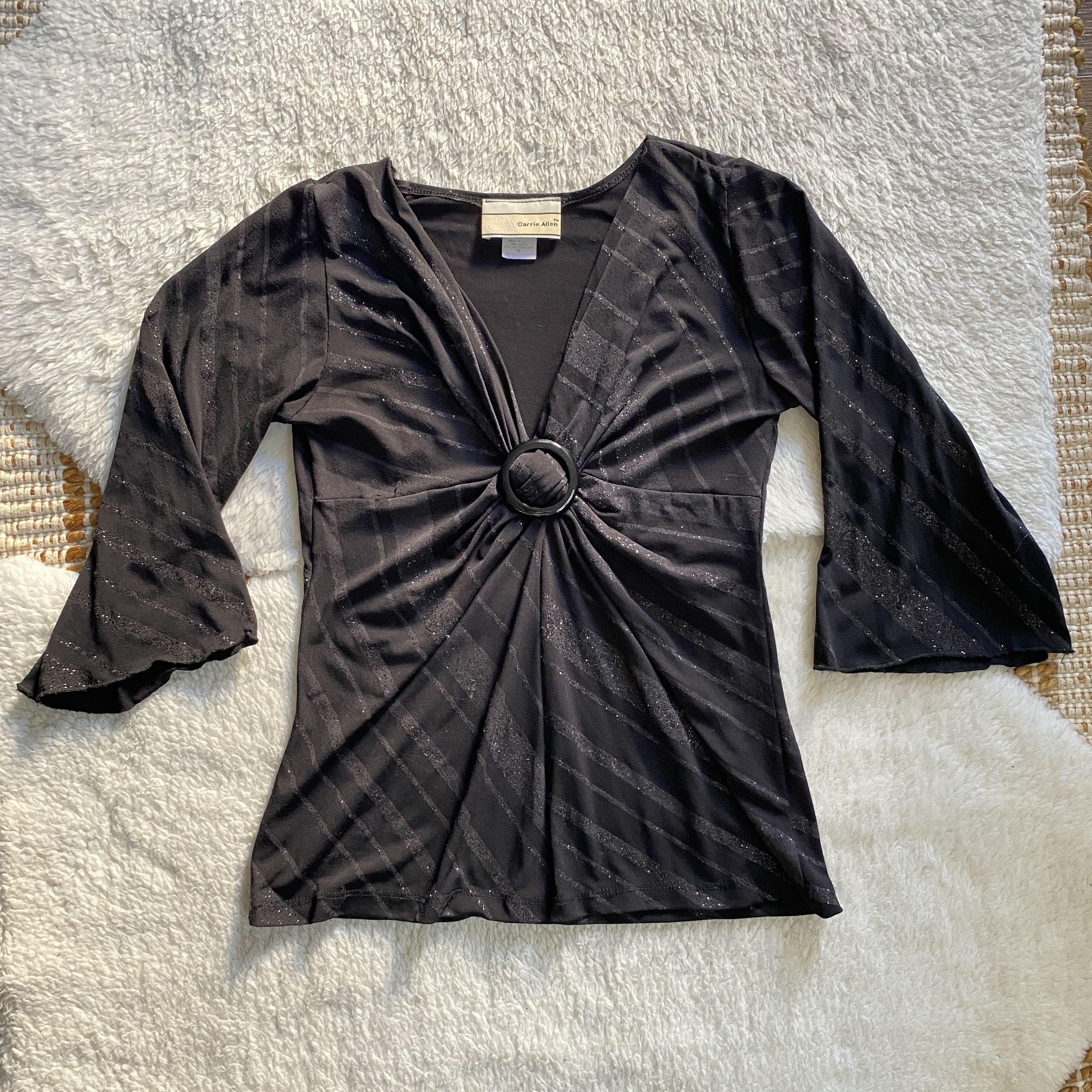 Other Vintage Carrie Allen Women’s Medium Black Glitter Top Size M / US 6-8 / IT 42-44 - 12 Thumbnail