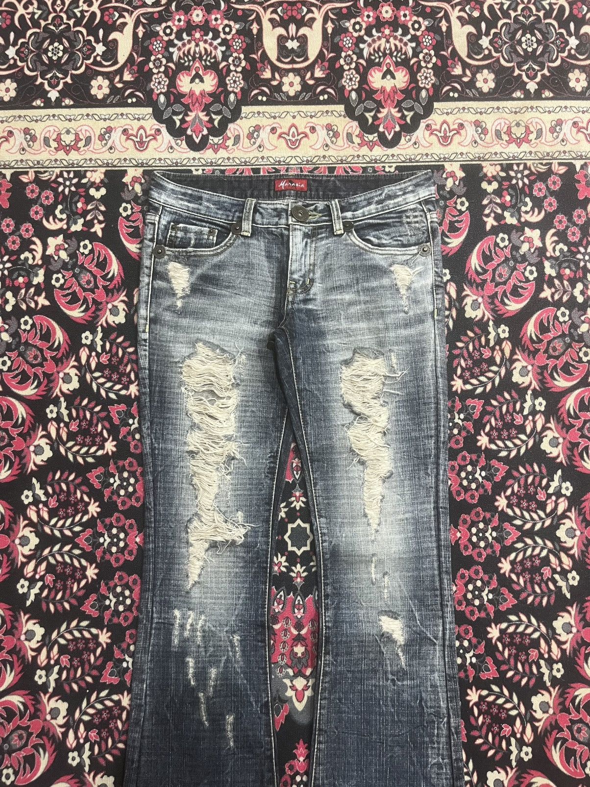 If Six Was Nine Vintage Y2K Japan Maraxia Heavily Destroyed Flare Jeans Size 26" / US 2 / IT 38 - 3 Thumbnail